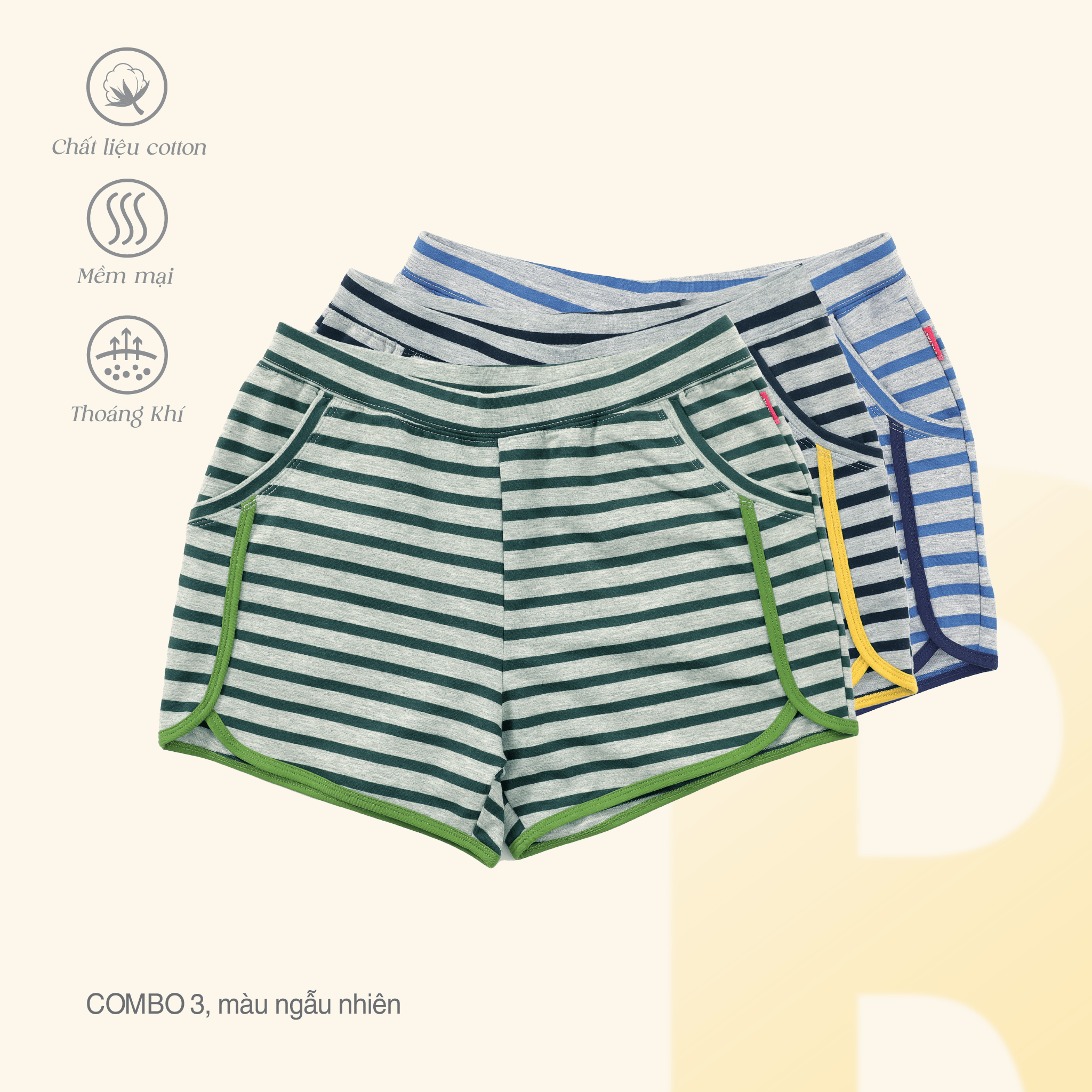 Combo 03 quần đùi chất cotton siêu mát 027p 9298