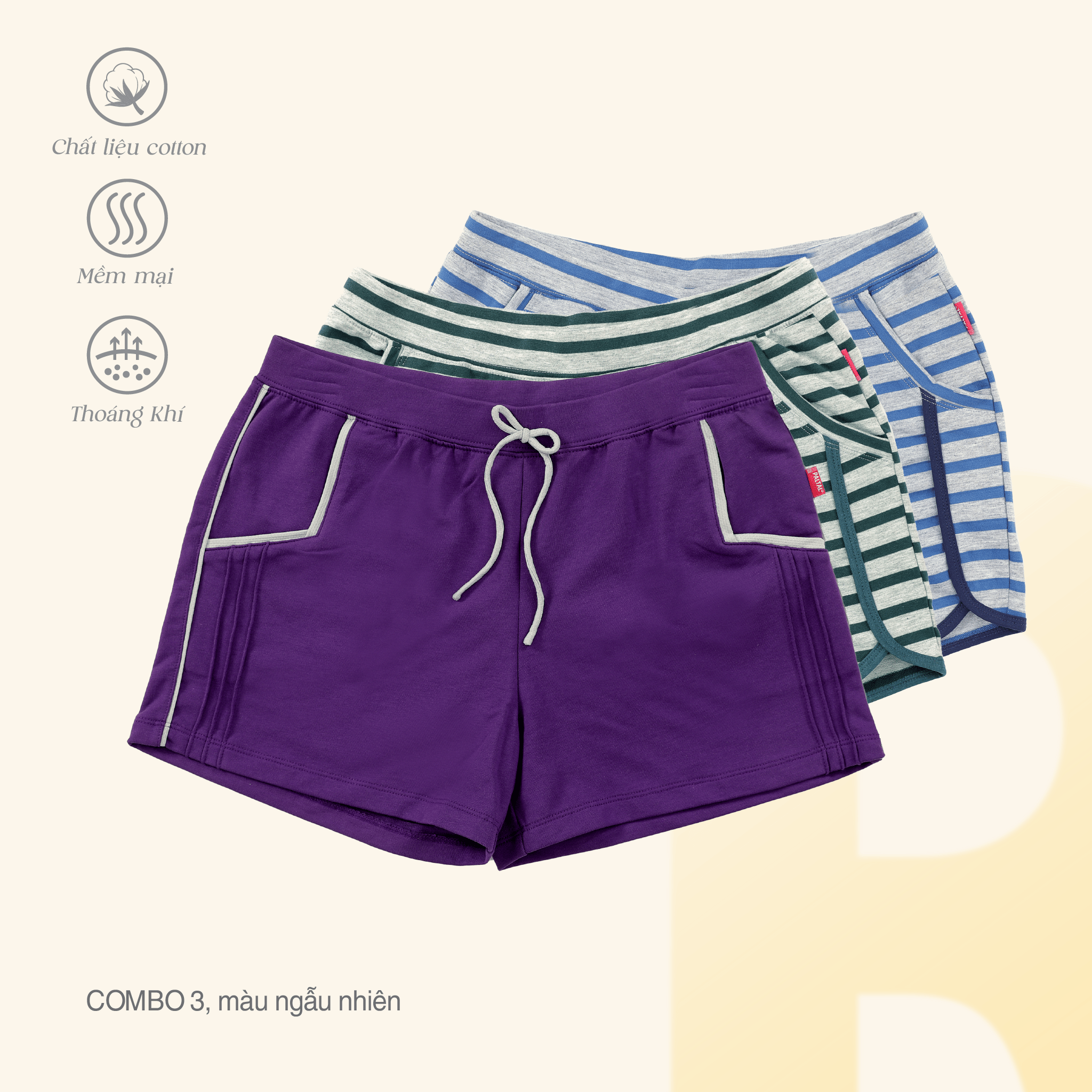Combo 03 quần đùi chất cotton siêu mát 027p 9298