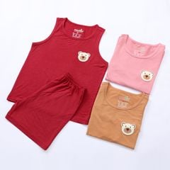 Đồ Bộ Đùi Cotton Modal Basic Đính Huy Hiệu Gấu Nổi Bé Trai / Bé Gái Cao Cấp - 205 2125
