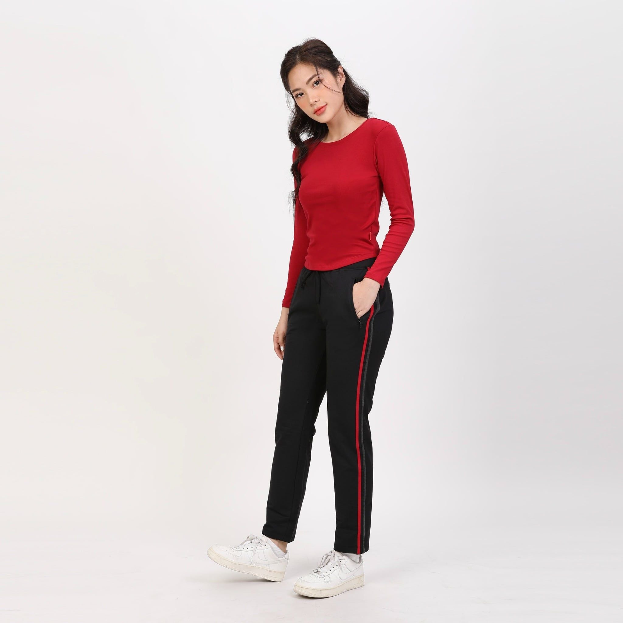 Quần thể thao nữ ống dài thun chất vảy cá cotton cvc mát 408p 8064