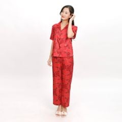 Set đồ bộ nữ kiểu quần dài tay ngắn in hoa chất lụa nhung BDTN 263p 6055