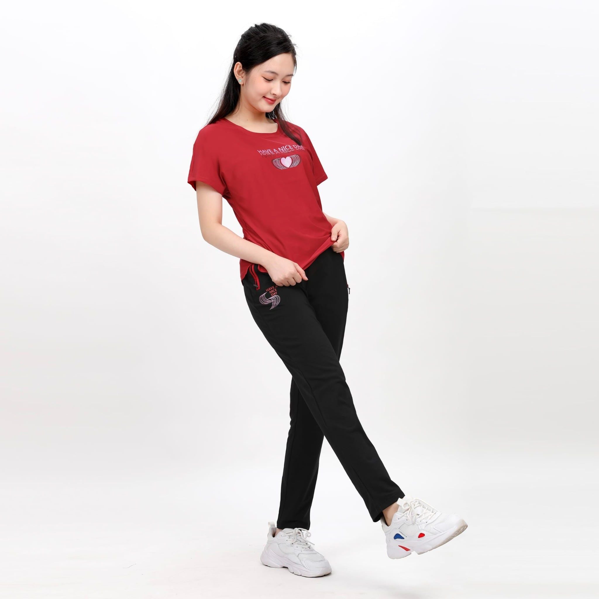 Set đồ bộ nữ kiểu quần dài tay ngắn thể thao 3 trong 1 chất nhung lạnh 153p 6006