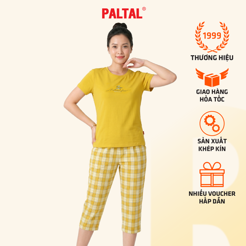 Set đồ bộ nữ kiểu quần lửng chất caro áo tay ngắn chất cotton siêu mát 024p 4325