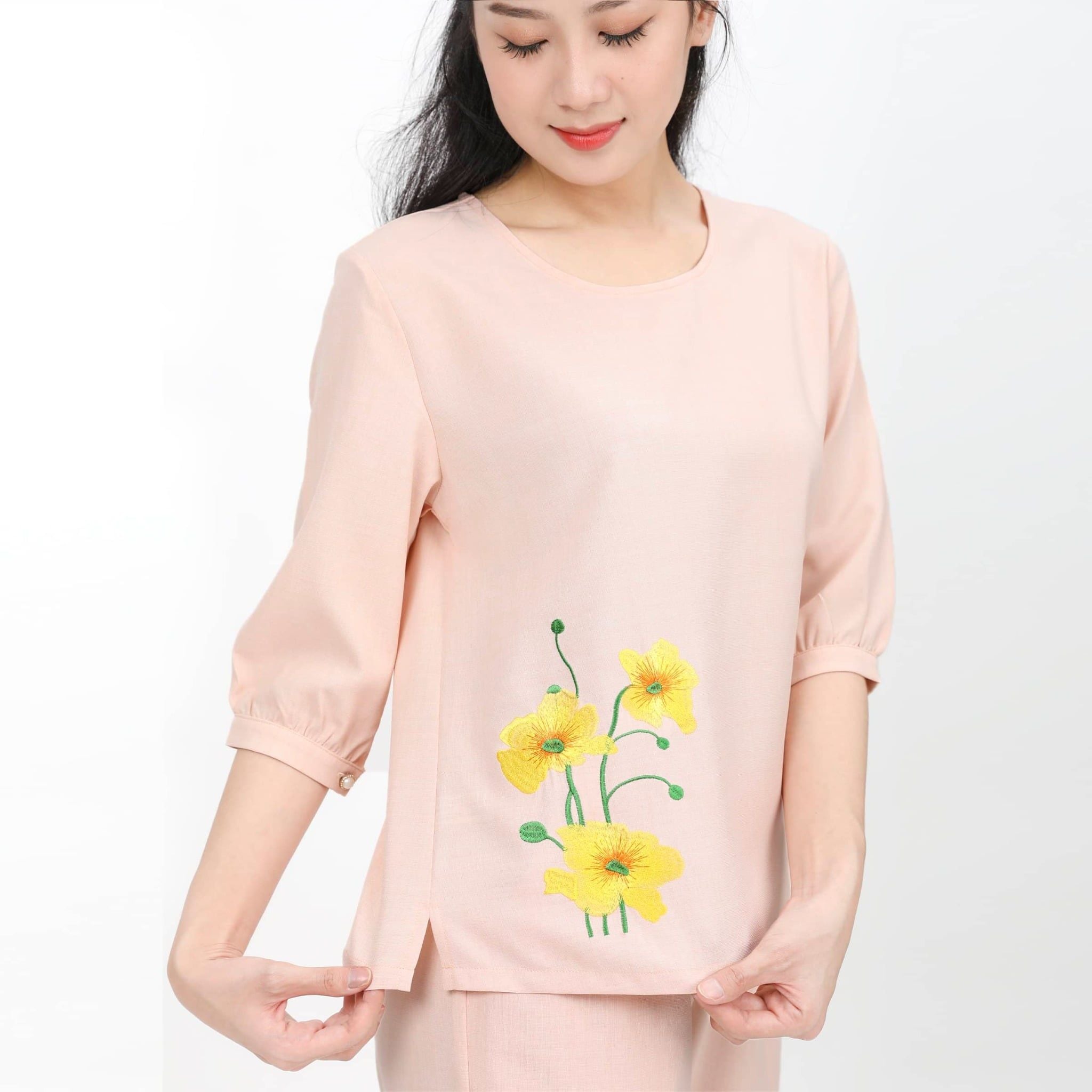 Set đồ bộ nữ kiểu quần dài tay ngắn Linen 383p 3354