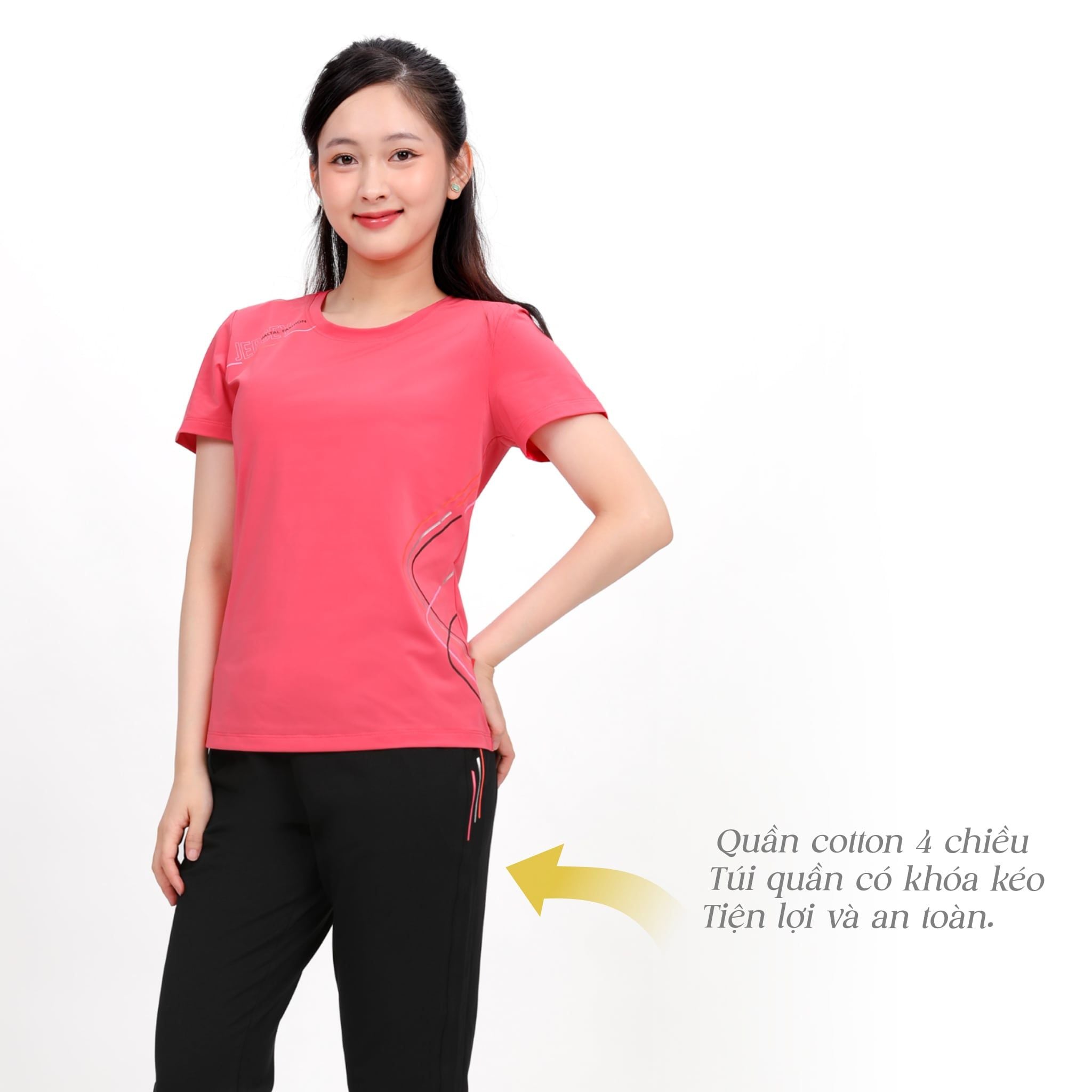 Set đồ bộ nữ kiểu quần dài tay ngắn thể thao 3 trong 1 chất nhung lạnh 153p 6007