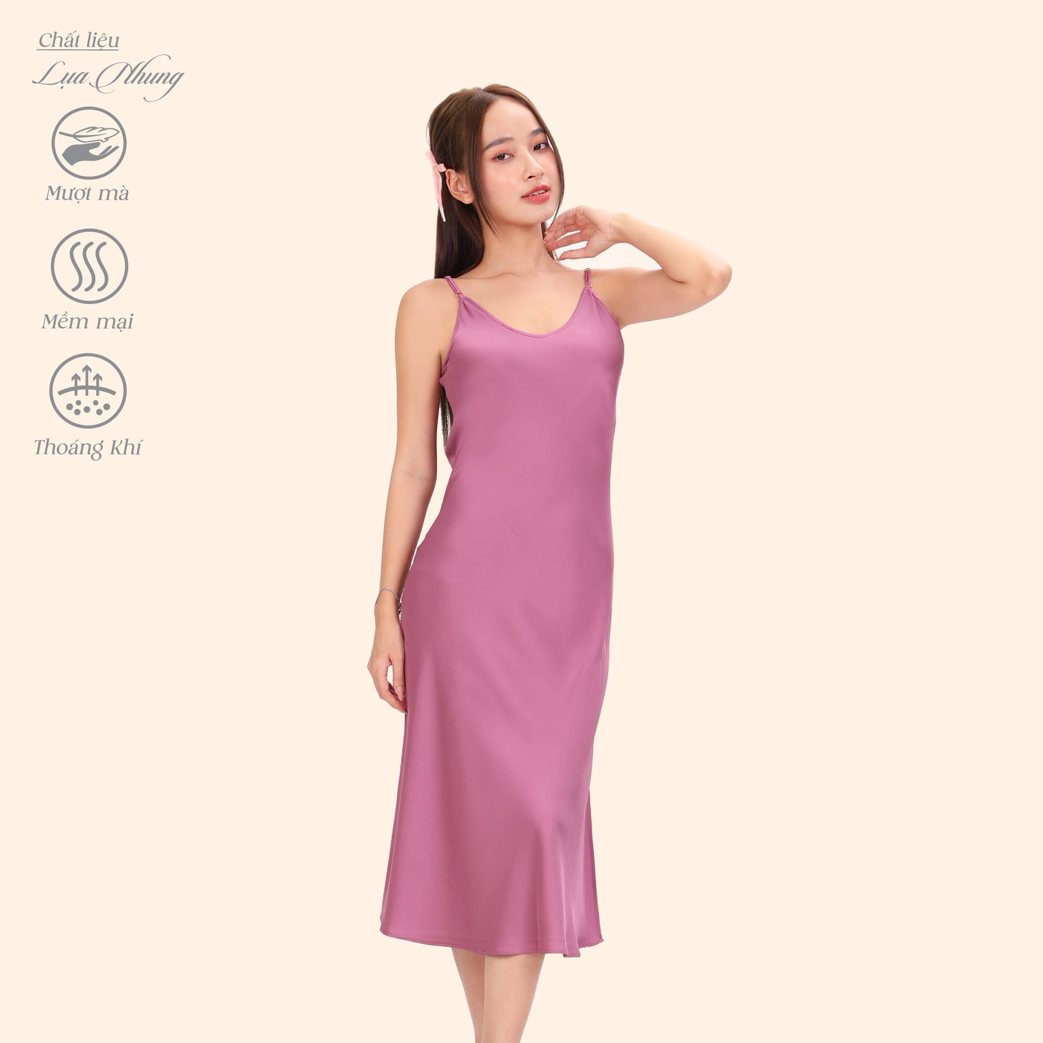 Áo ngủ, Váy ngủ dây chất liệu lụa nhung 262p 2076