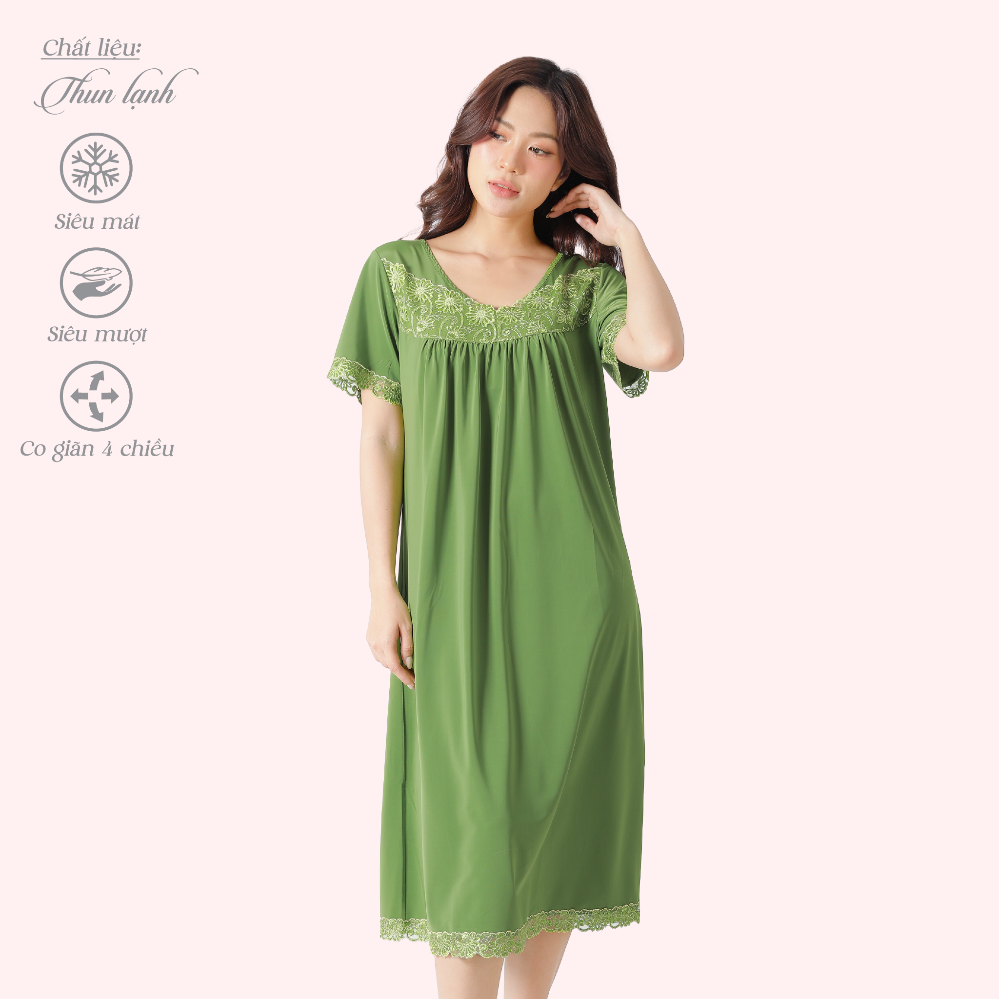 Áo ngủ, Váy ngủ tay ngắn chất thun lạnh siêu bền 012p 8034