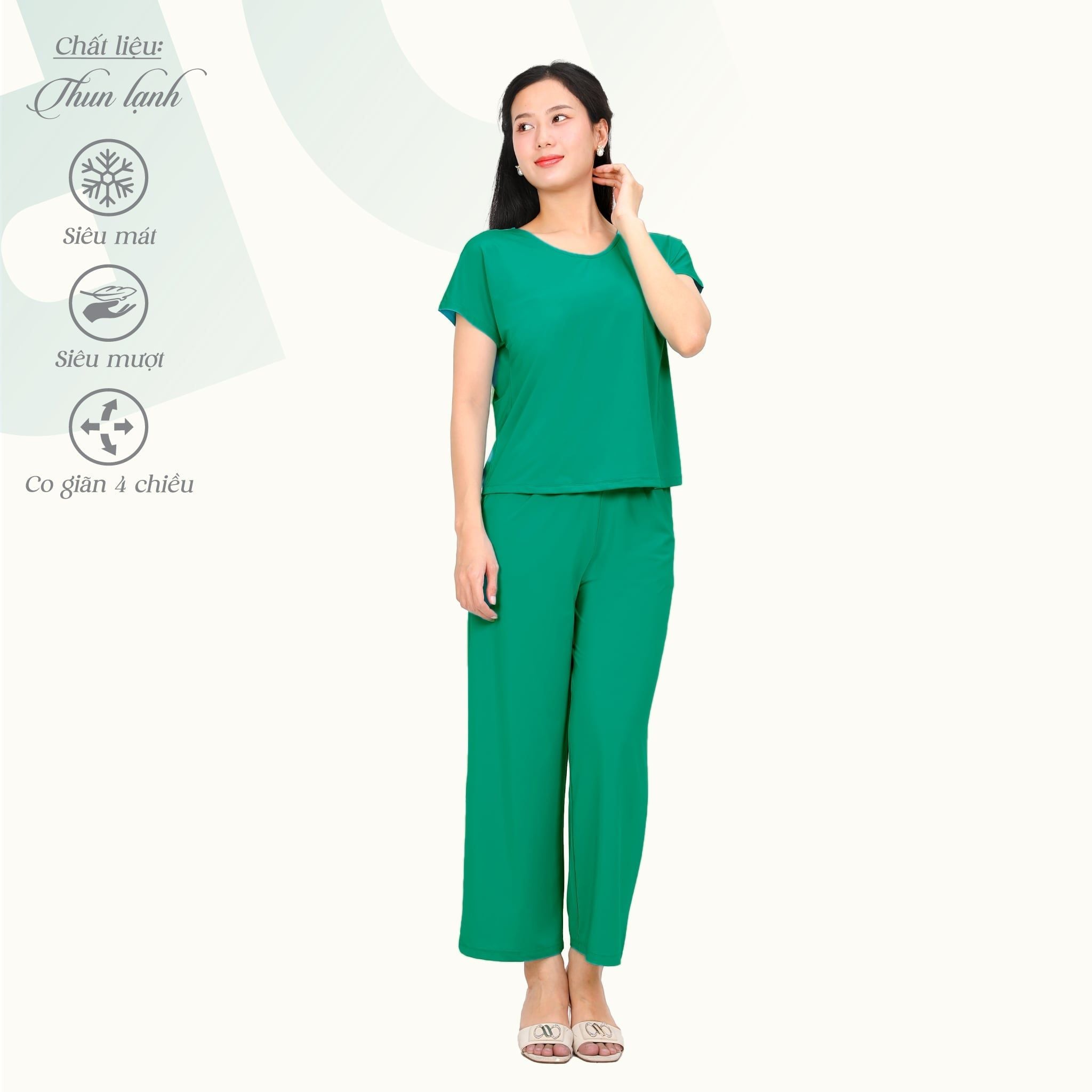 Set đồ bộ nữ kiểu quần dài tay ngắn chất thun lạnh siêu bền 013p 6100