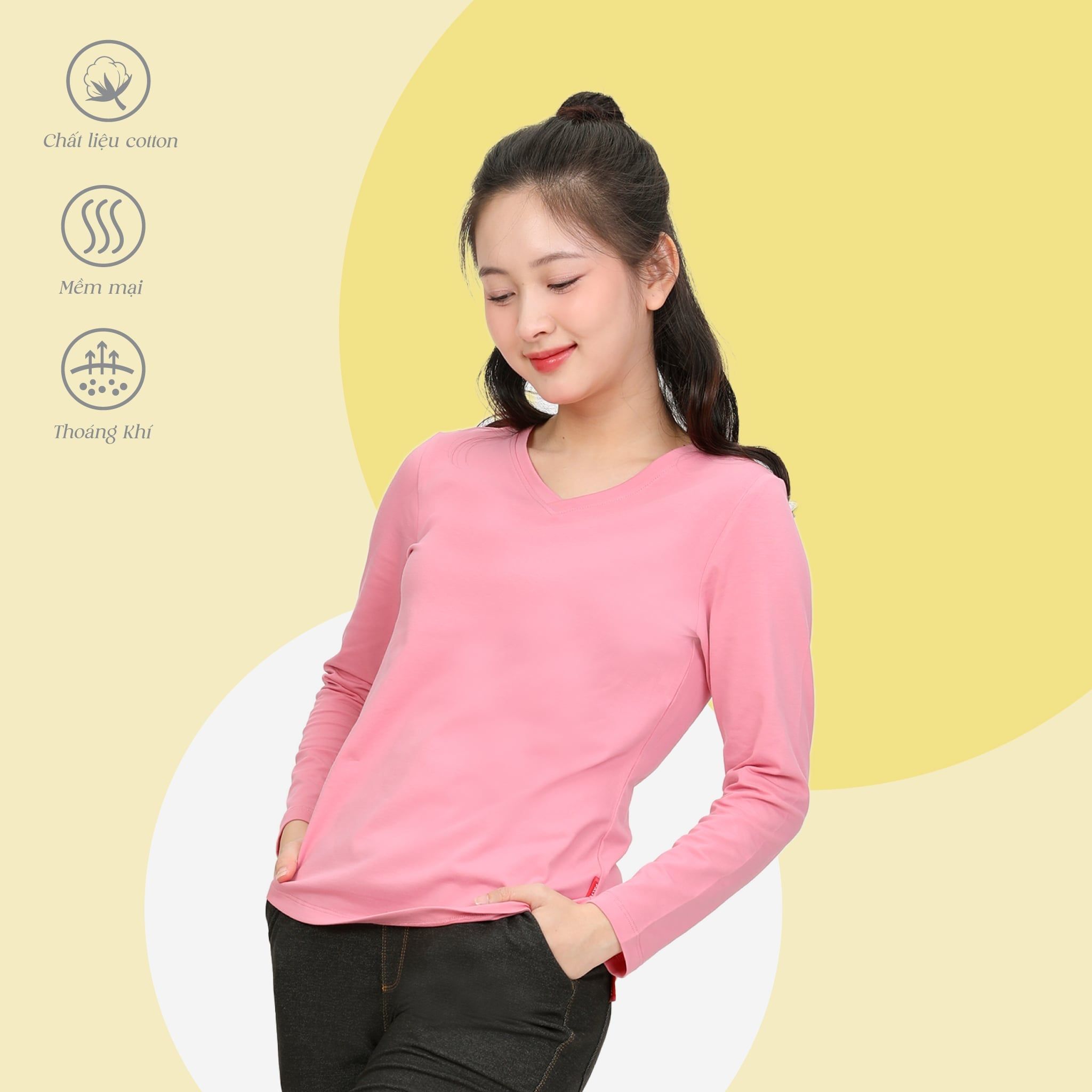 Phôi áo thun nữ tay dài Cổ Tim chất cotton siêu mát 020p 0264