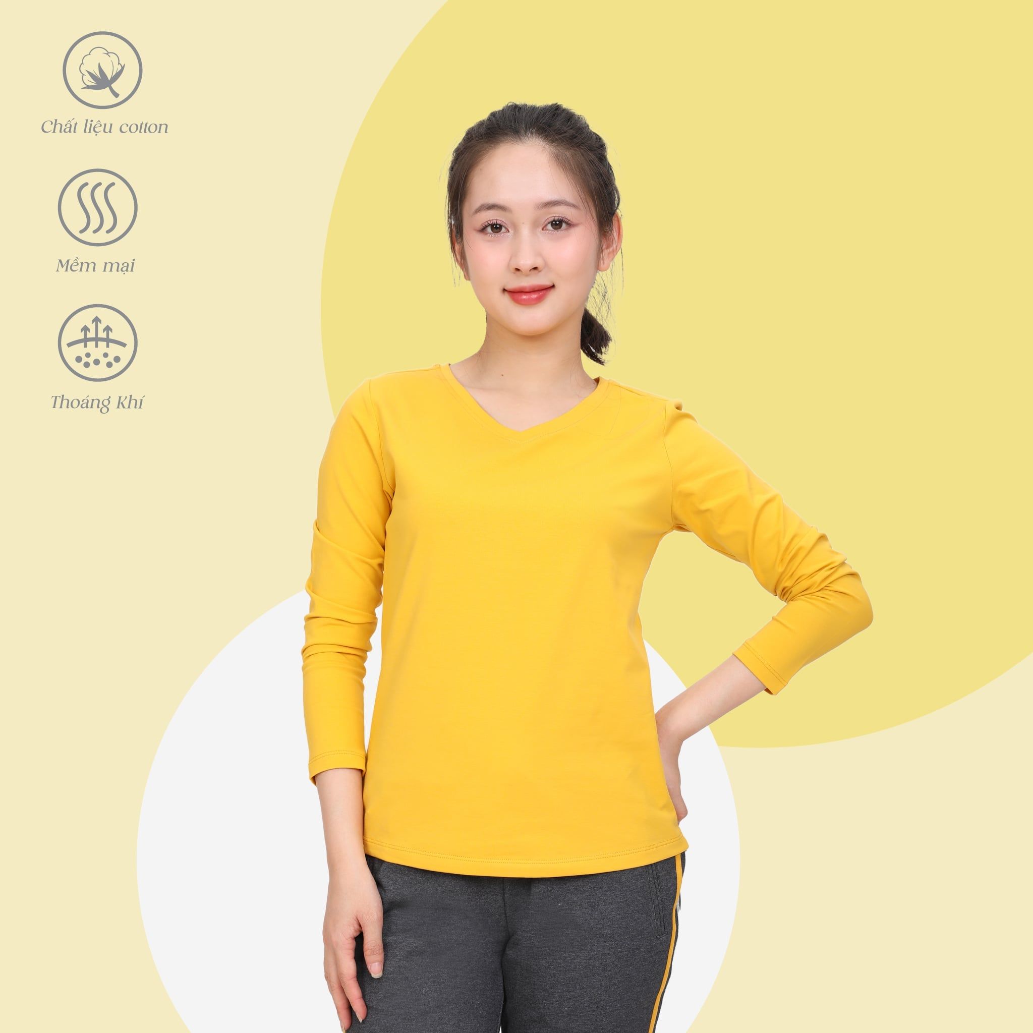 Phôi áo thun nữ tay dài Cổ Tim chất cotton siêu mát 020p 0264