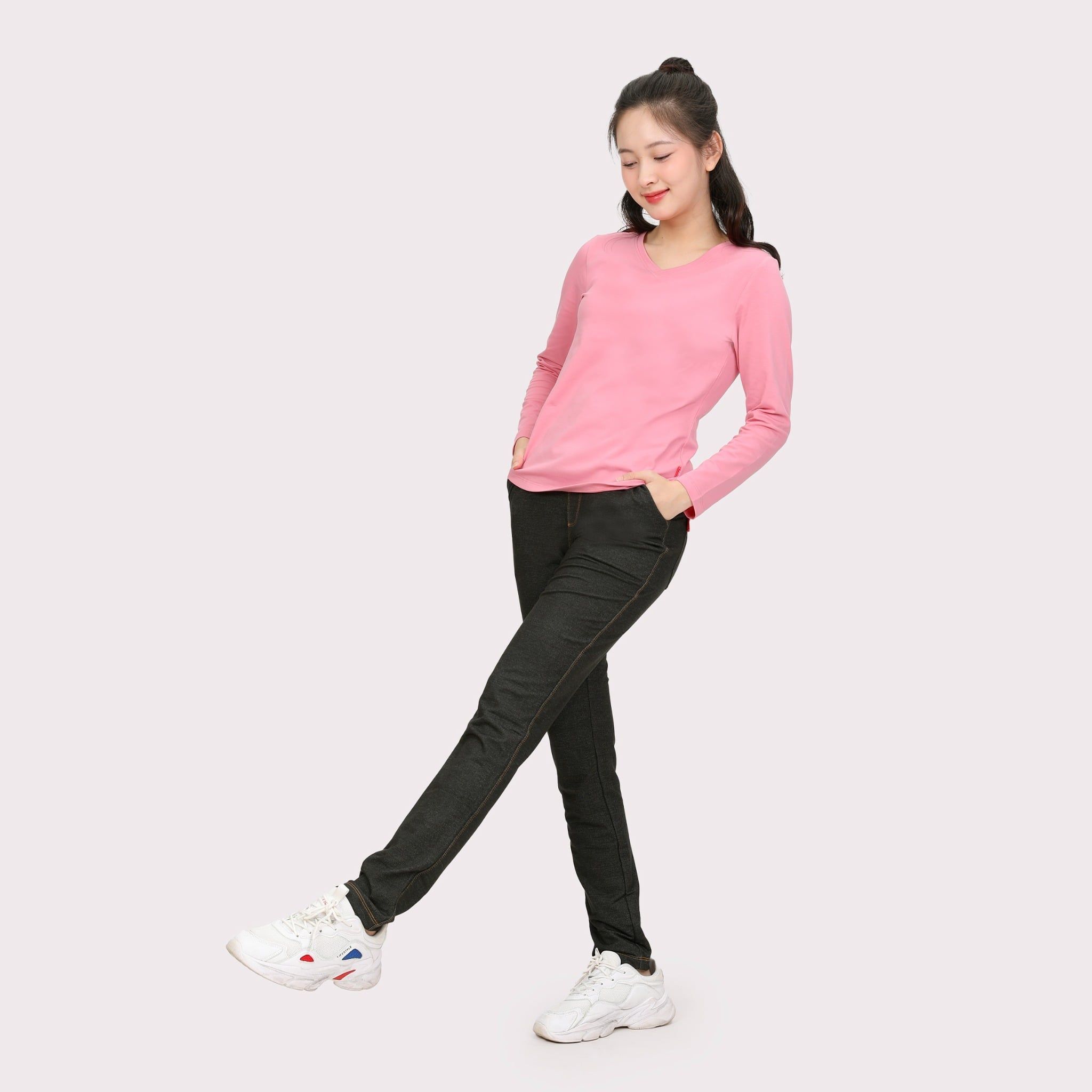Phôi áo thun nữ tay dài Cổ Tim chất cotton siêu mát 020p 0264