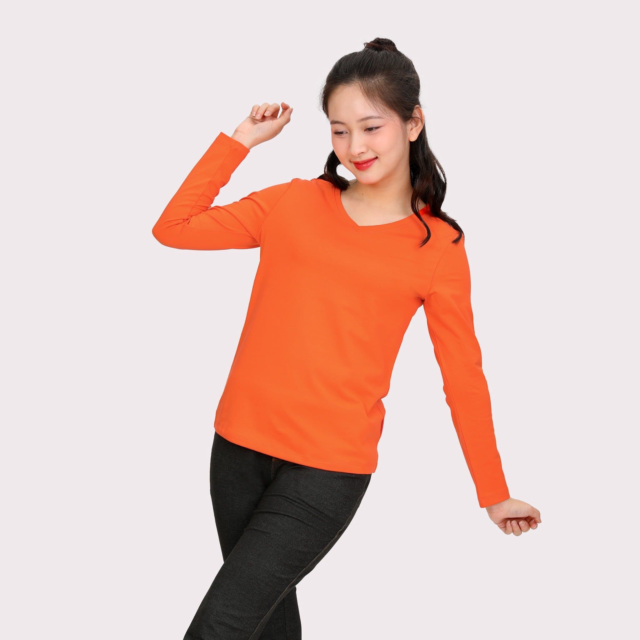 Phôi áo thun nữ tay dài Cổ Tim chất cotton siêu mát 020p 0264