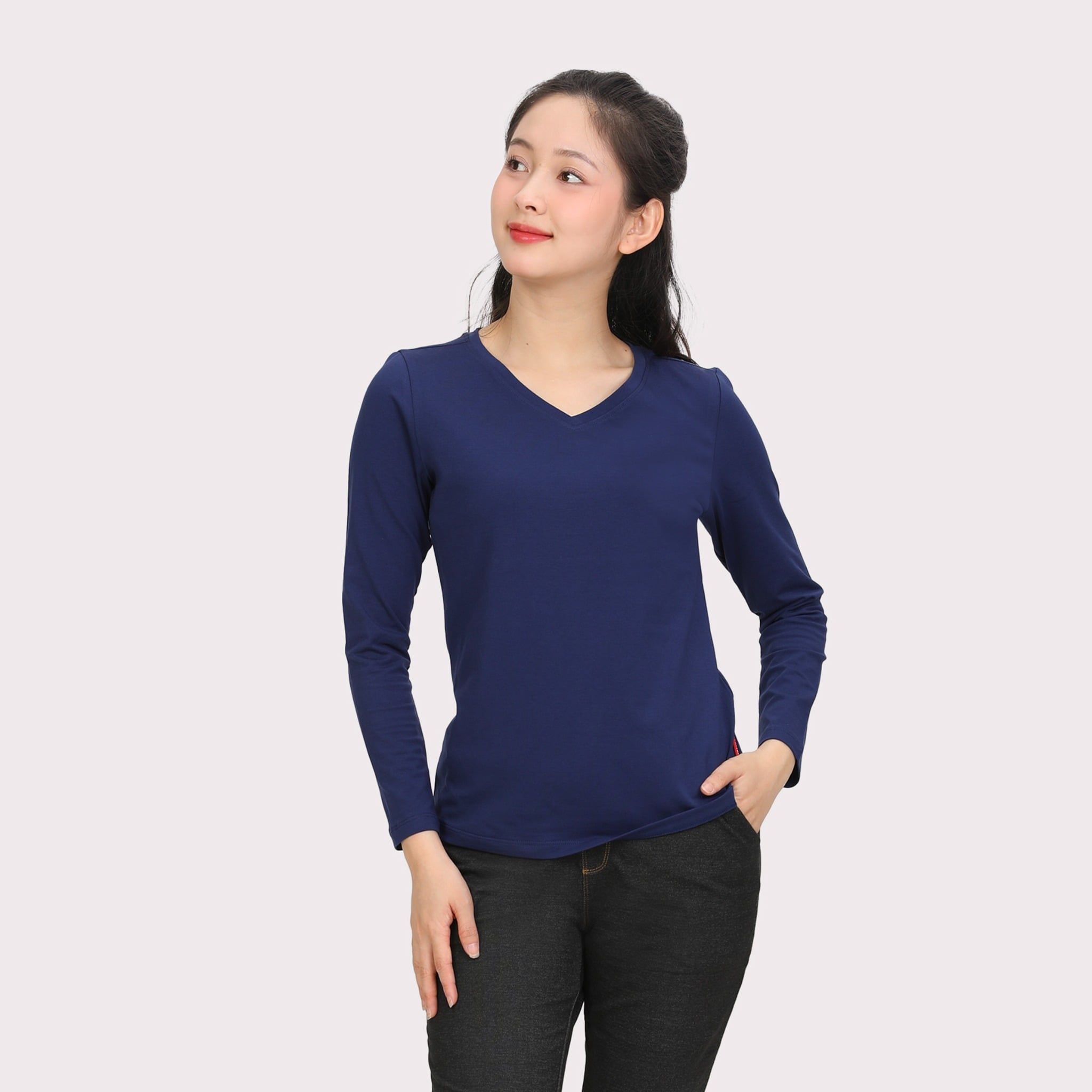 Phôi áo thun nữ tay dài Cổ Tim chất cotton siêu mát 020p 0264