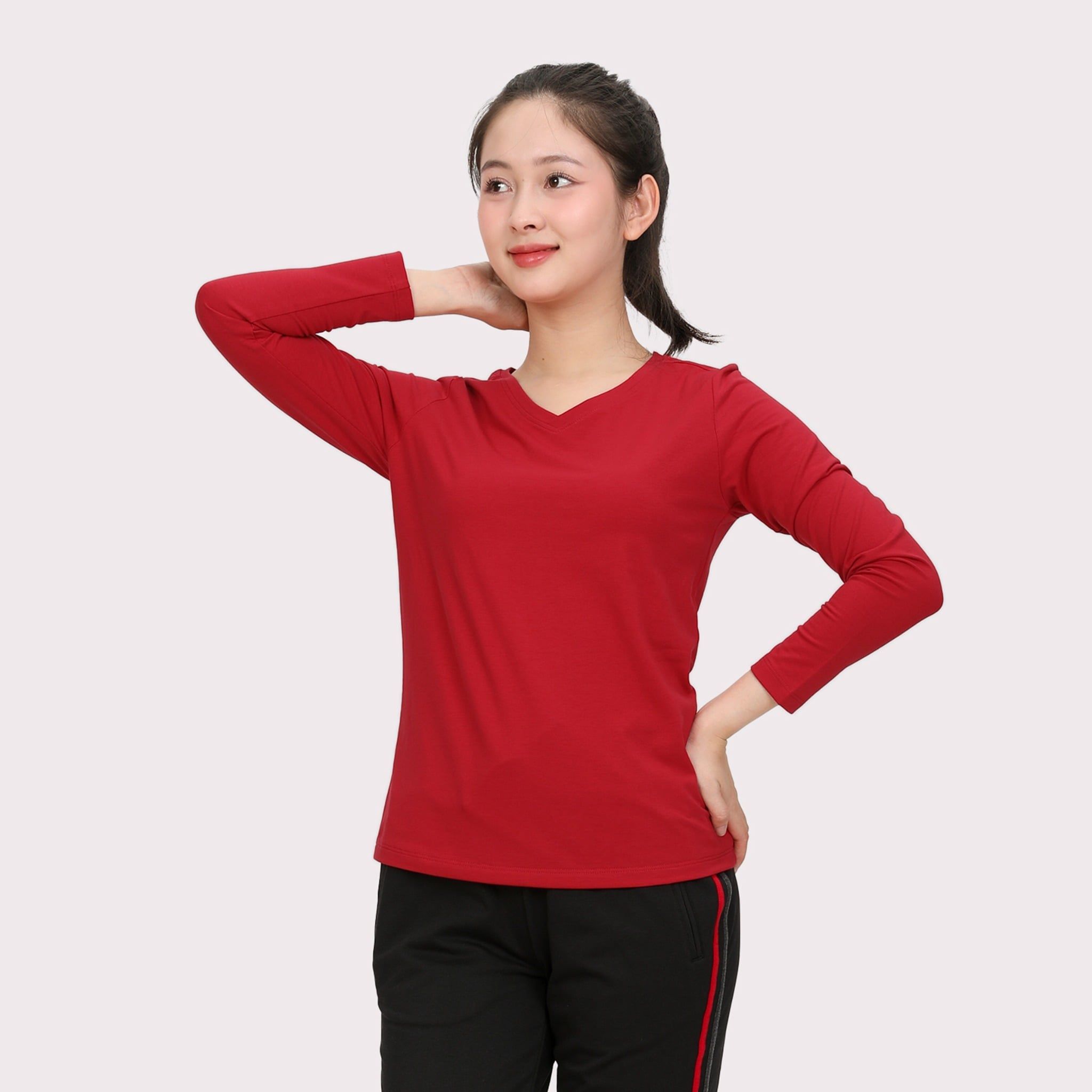 Phôi áo thun nữ tay dài Cổ Tim chất cotton siêu mát 020p 0264