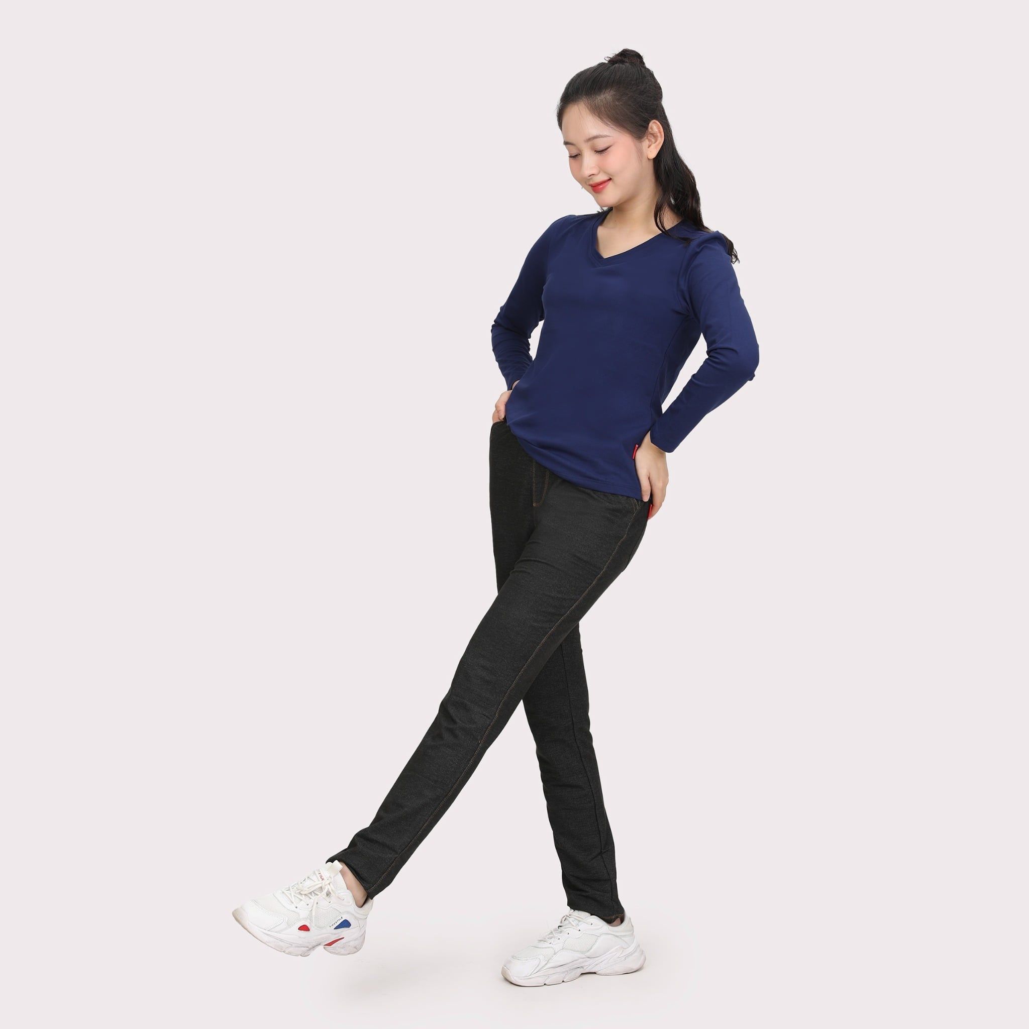 Phôi áo thun nữ tay dài Cổ Tim chất cotton siêu mát 020p 0264