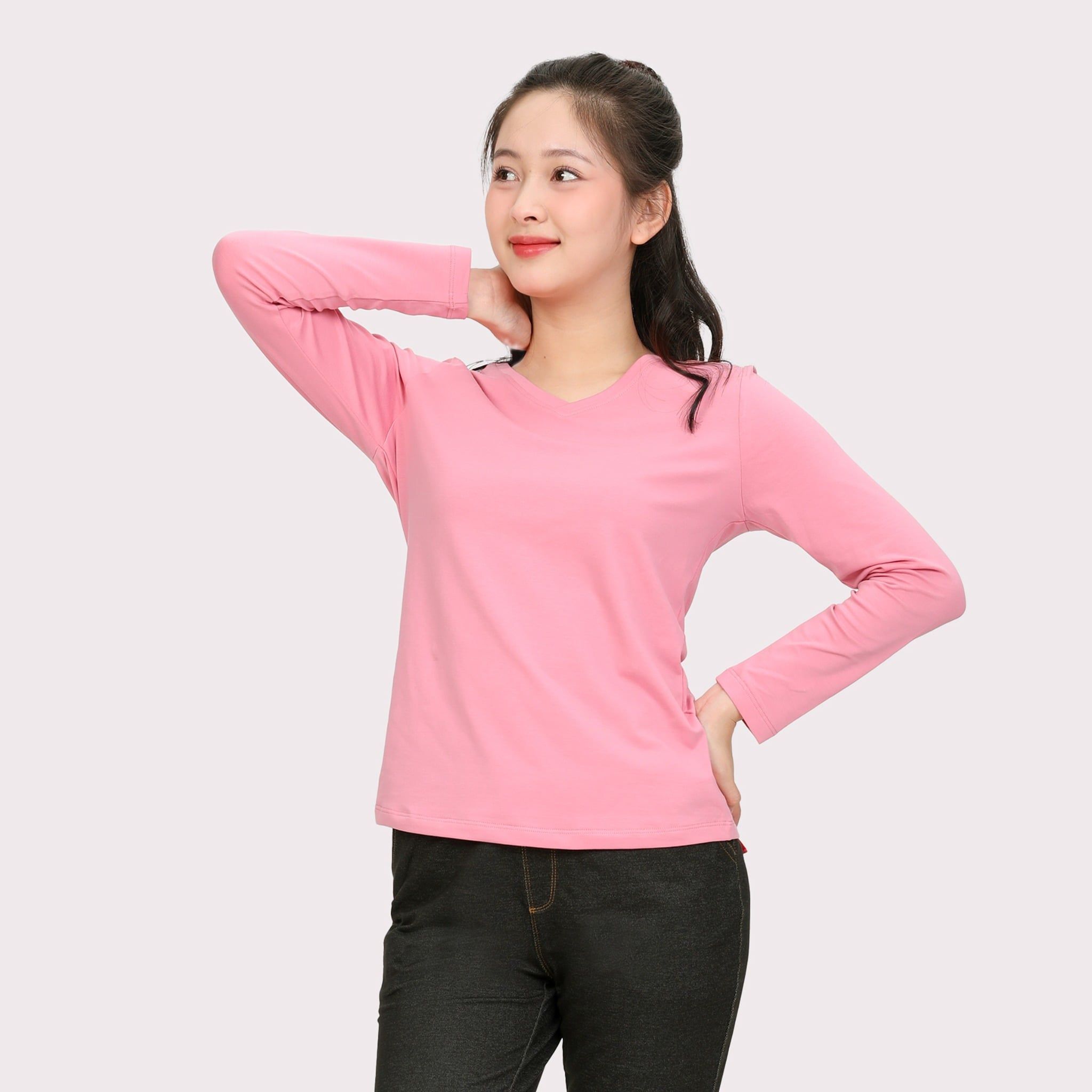 Phôi áo thun nữ tay dài Cổ Tim chất cotton siêu mát 020p 0264
