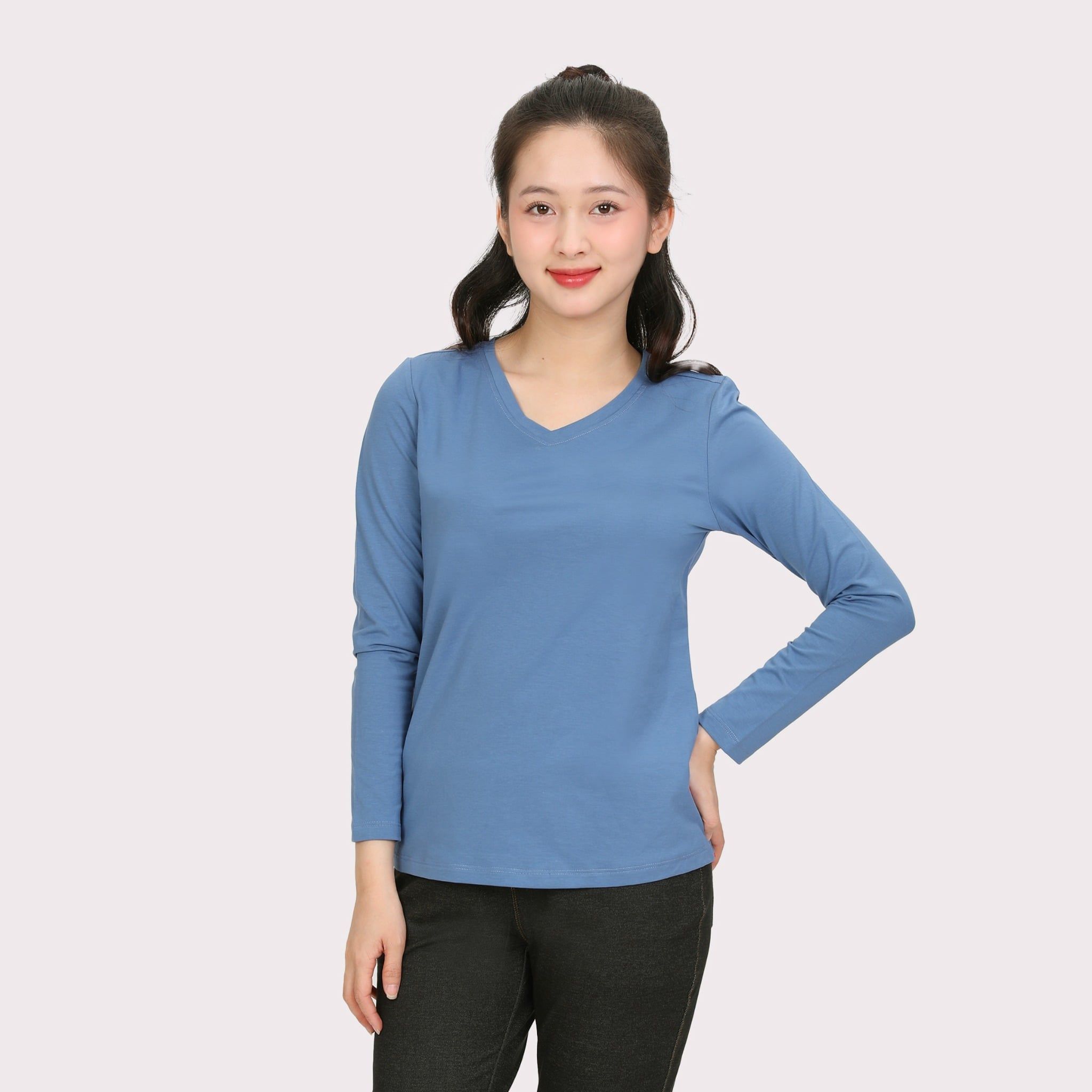 Phôi áo thun nữ tay dài Cổ Tim chất cotton siêu mát 020p 0264