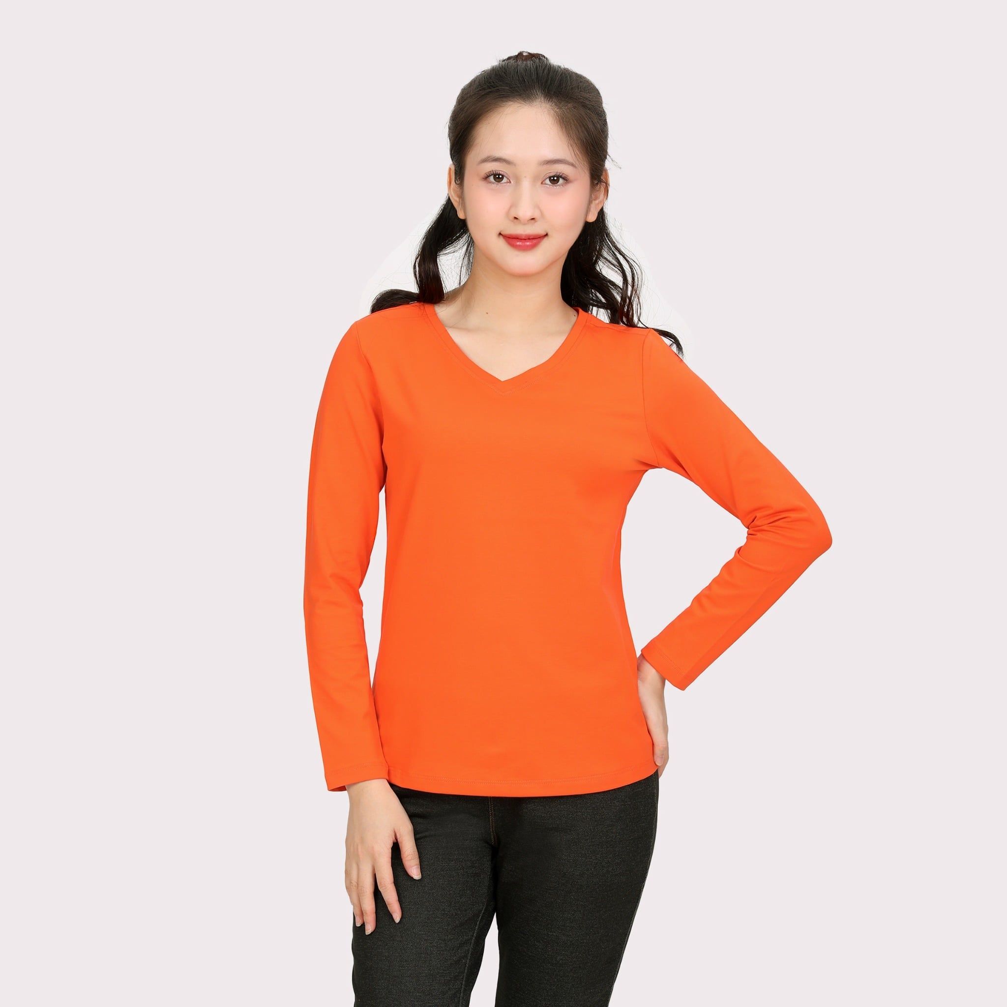 Phôi áo thun nữ tay dài Cổ Tim chất cotton siêu mát 020p 0264