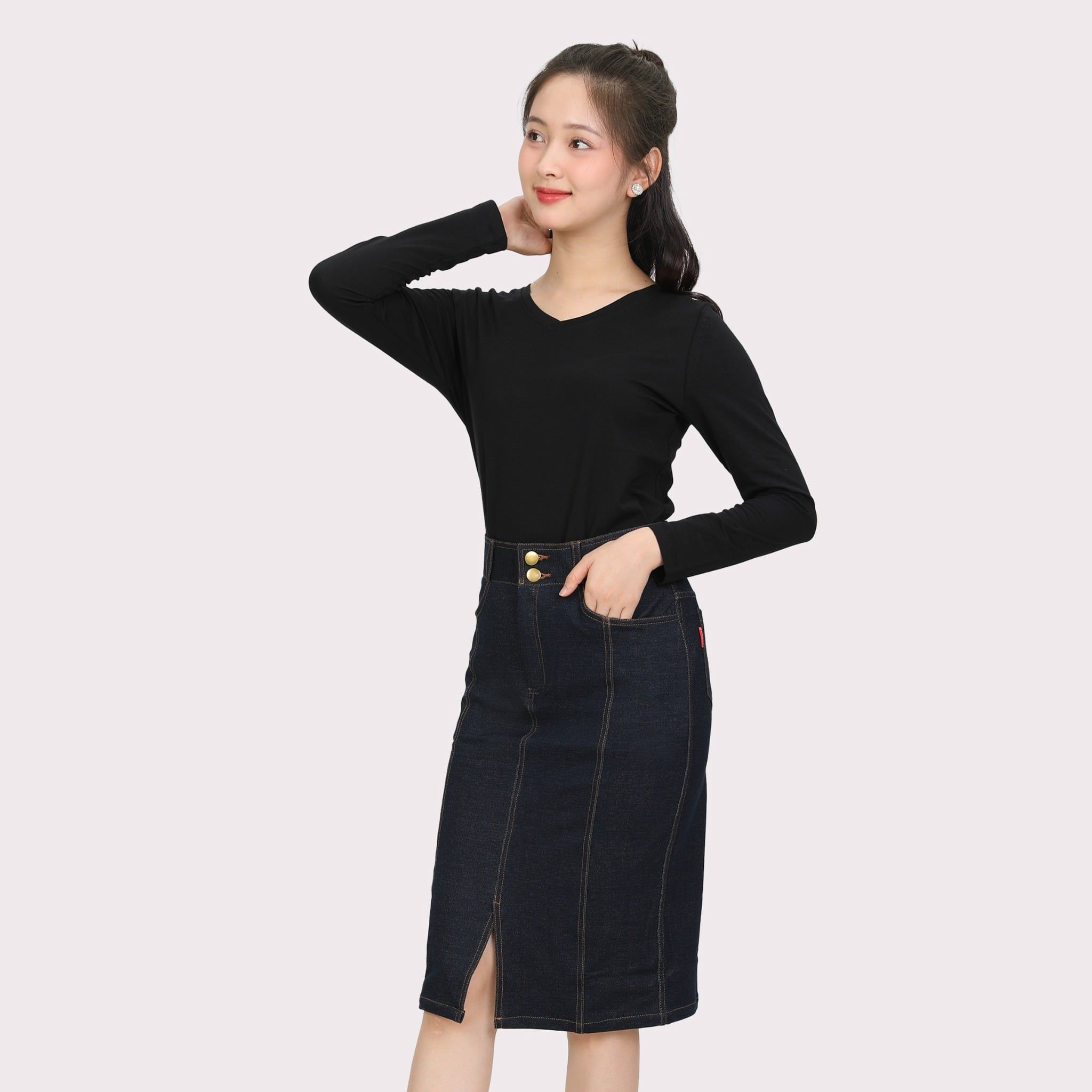 Phôi áo thun nữ tay dài Cổ Tim chất cotton siêu mát 020p 0264