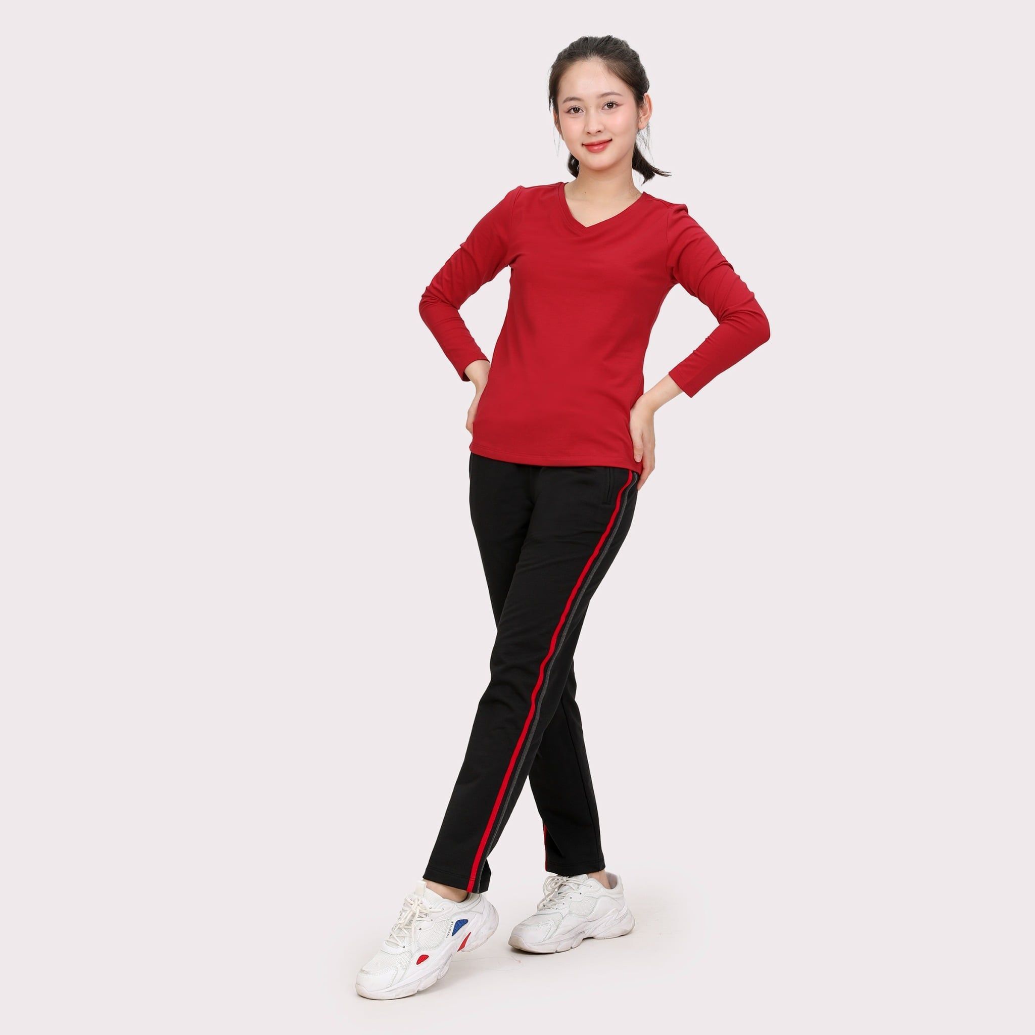 Phôi áo thun nữ tay dài Cổ Tim chất cotton siêu mát 020p 0264