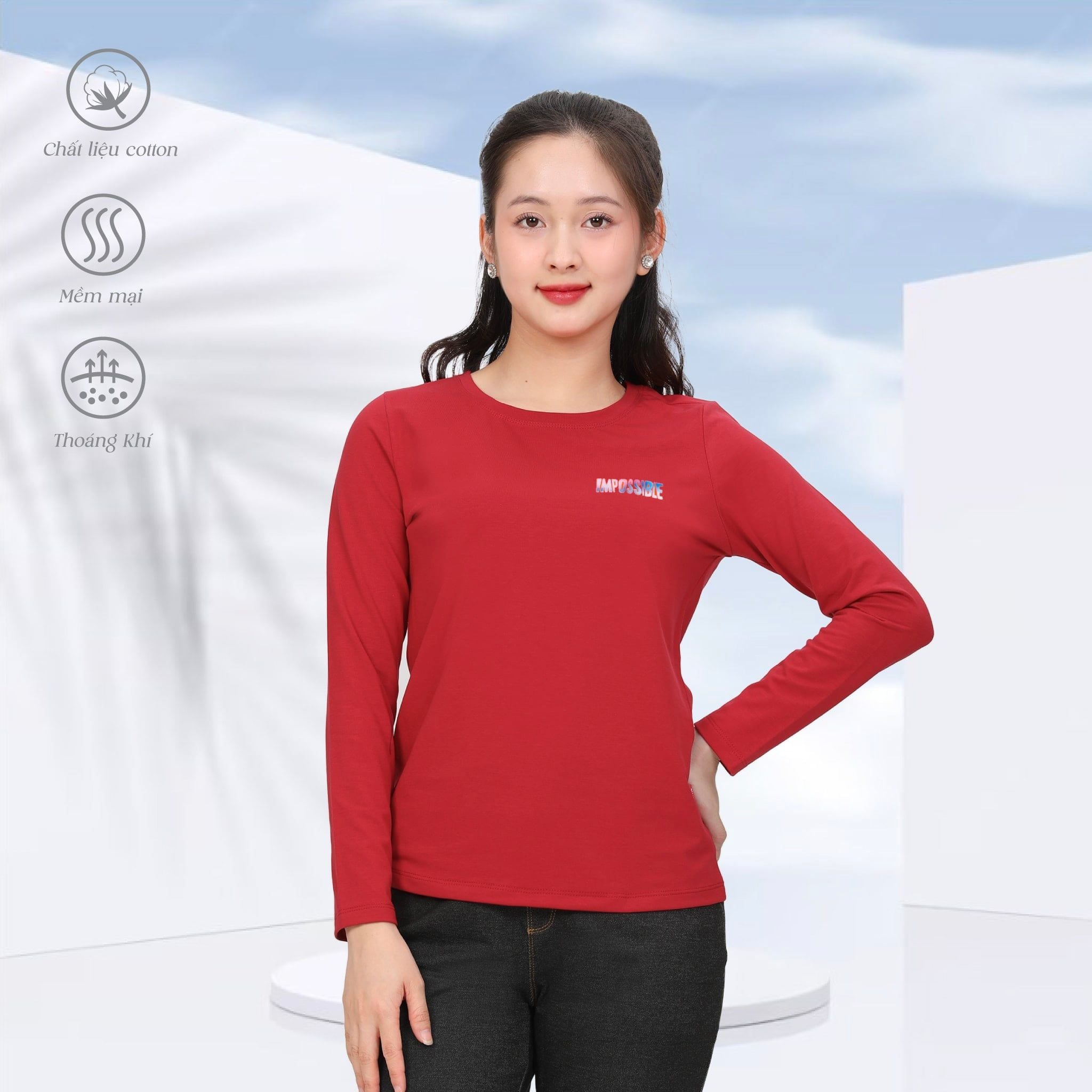Áo thun nữ tay dài Cổ Tròn chất cotton siêu mát 020p 0270