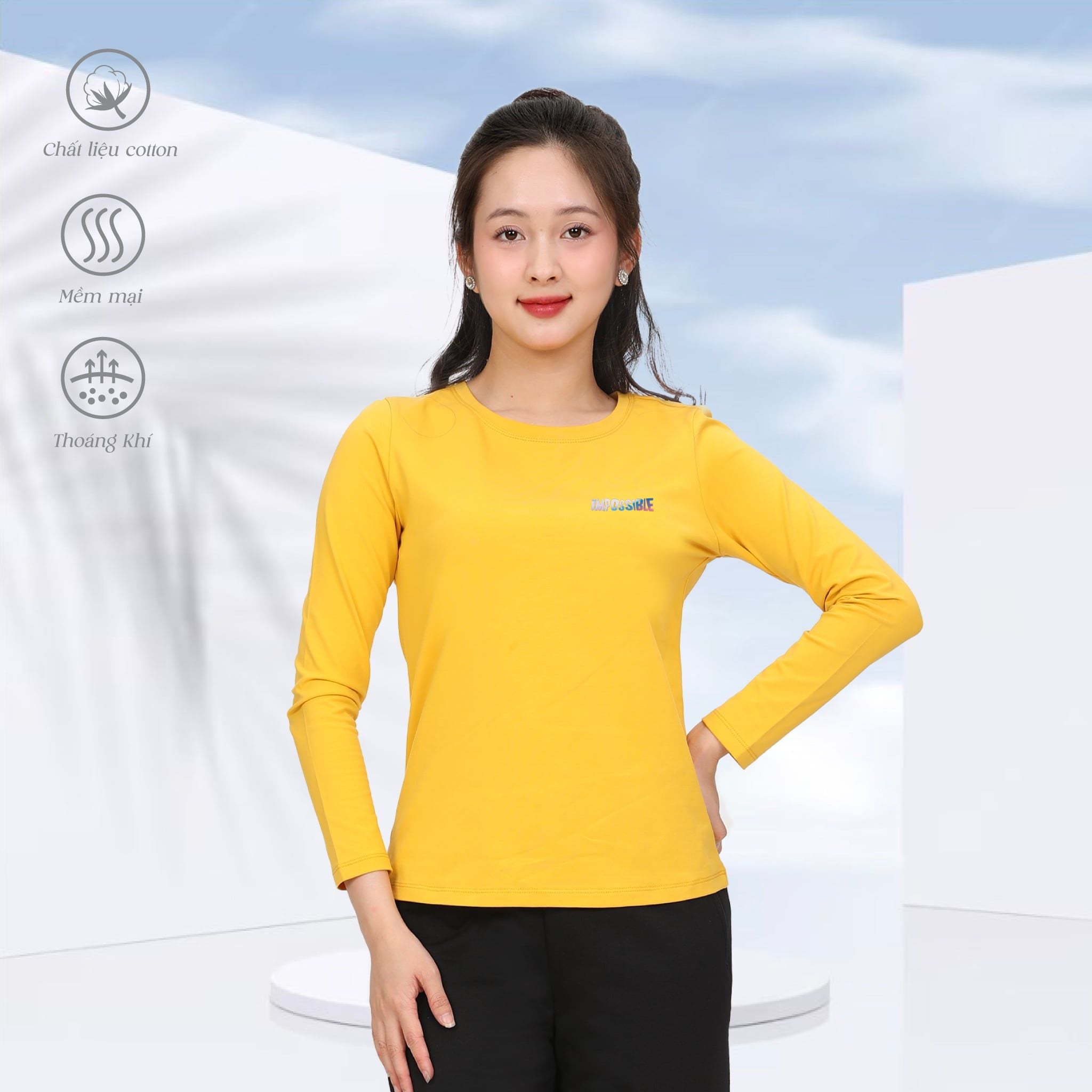 Áo thun nữ tay dài Cổ Tròn chất cotton siêu mát 020p 0270