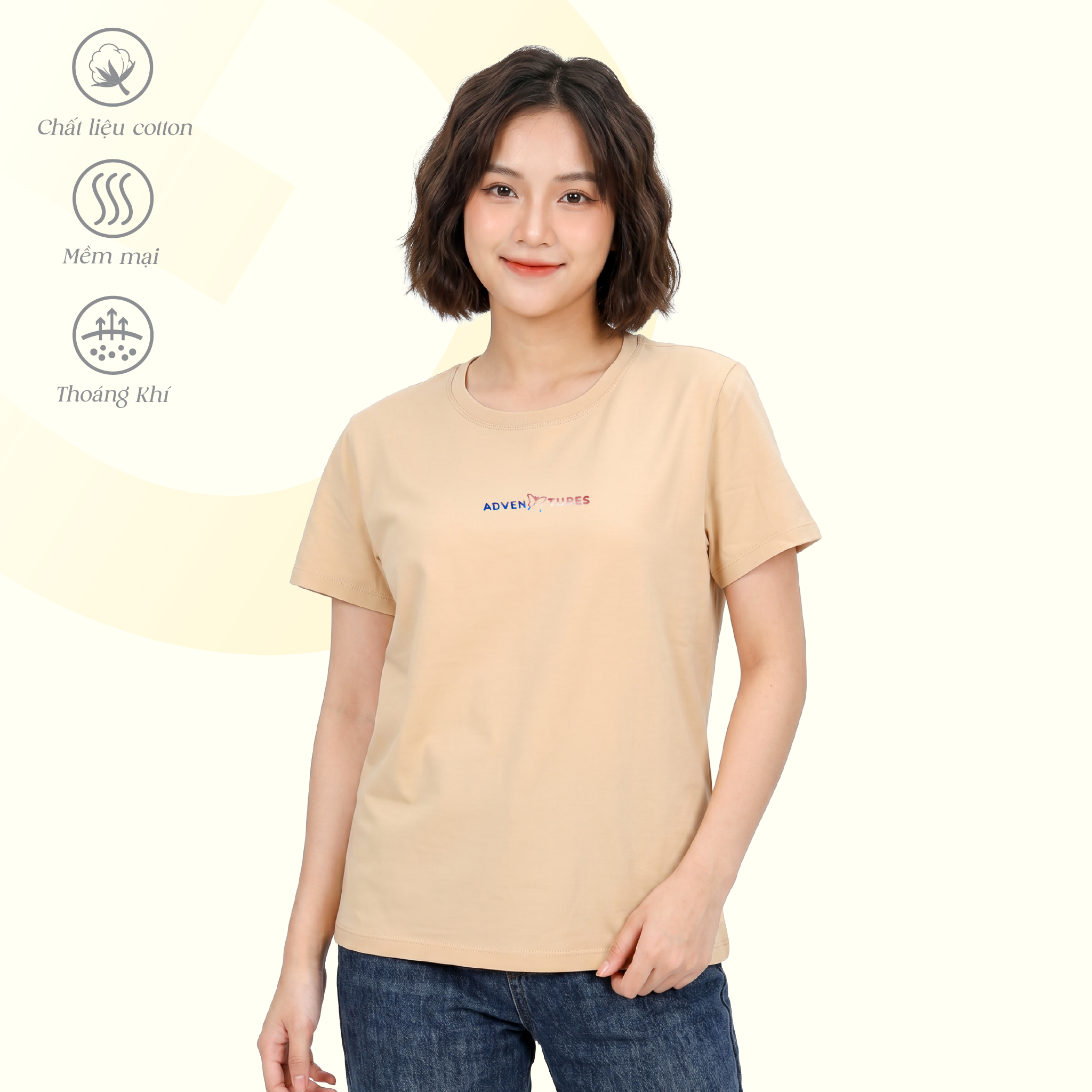 Áo thun nữ cổ tròn tay ngắn phom rộng chất cotton siêu mát 020p 0372