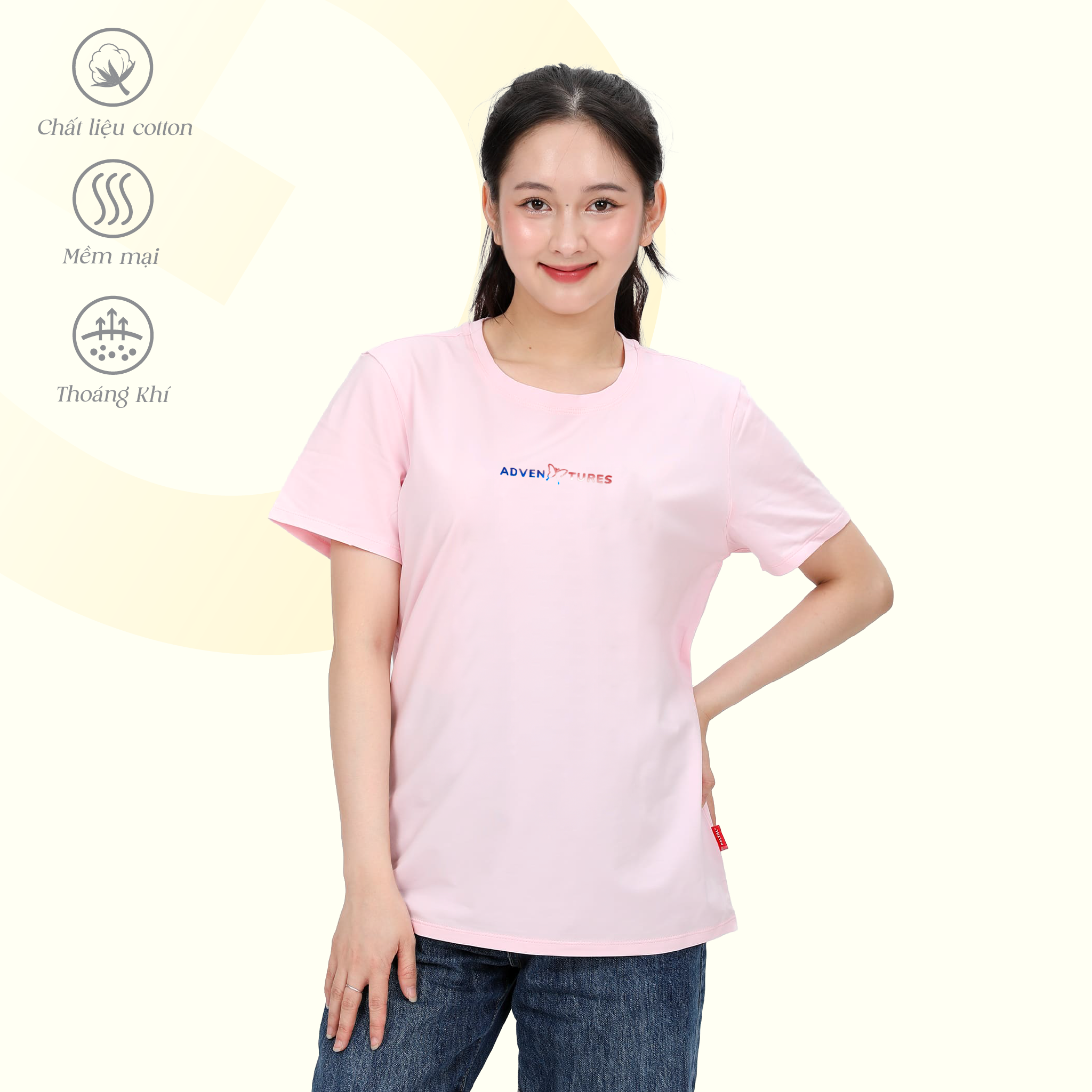 Áo thun nữ cổ tròn tay ngắn phom rộng chất cotton siêu mát 020p 0372