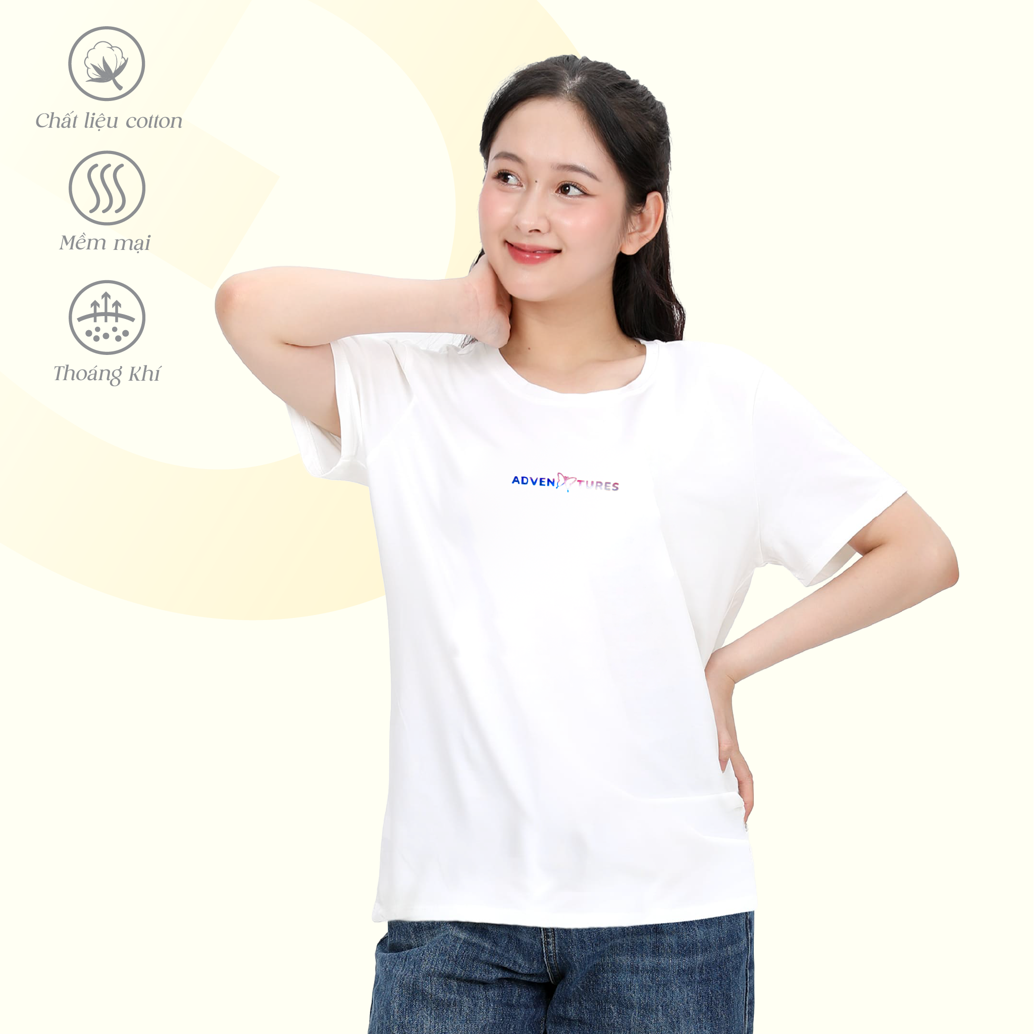 Áo thun nữ cổ tròn tay ngắn phom rộng chất cotton siêu mát 020p 0372