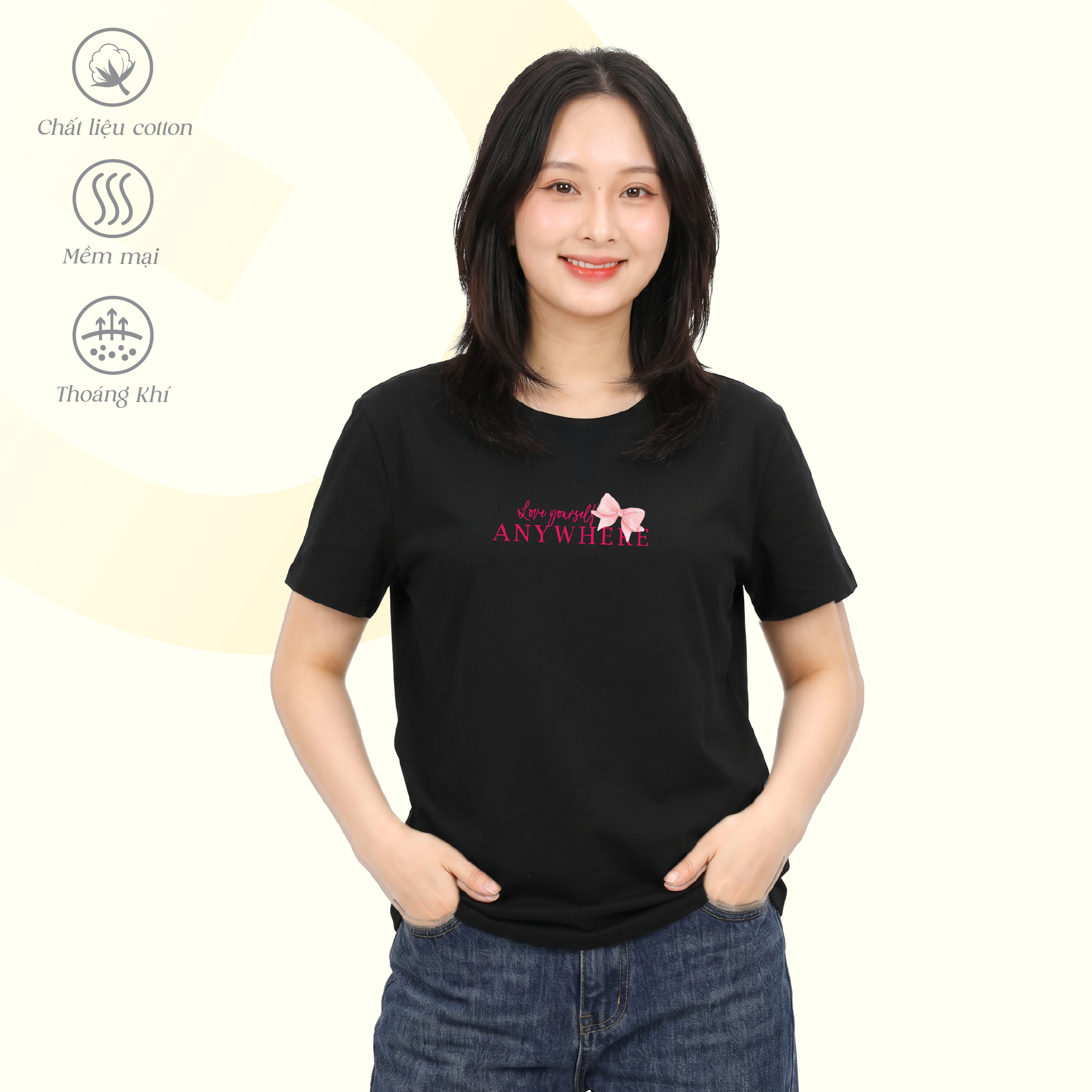 Áo thun nữ cổ tròn tay ngắn phom rộng chất cotton siêu mát 020p 0375