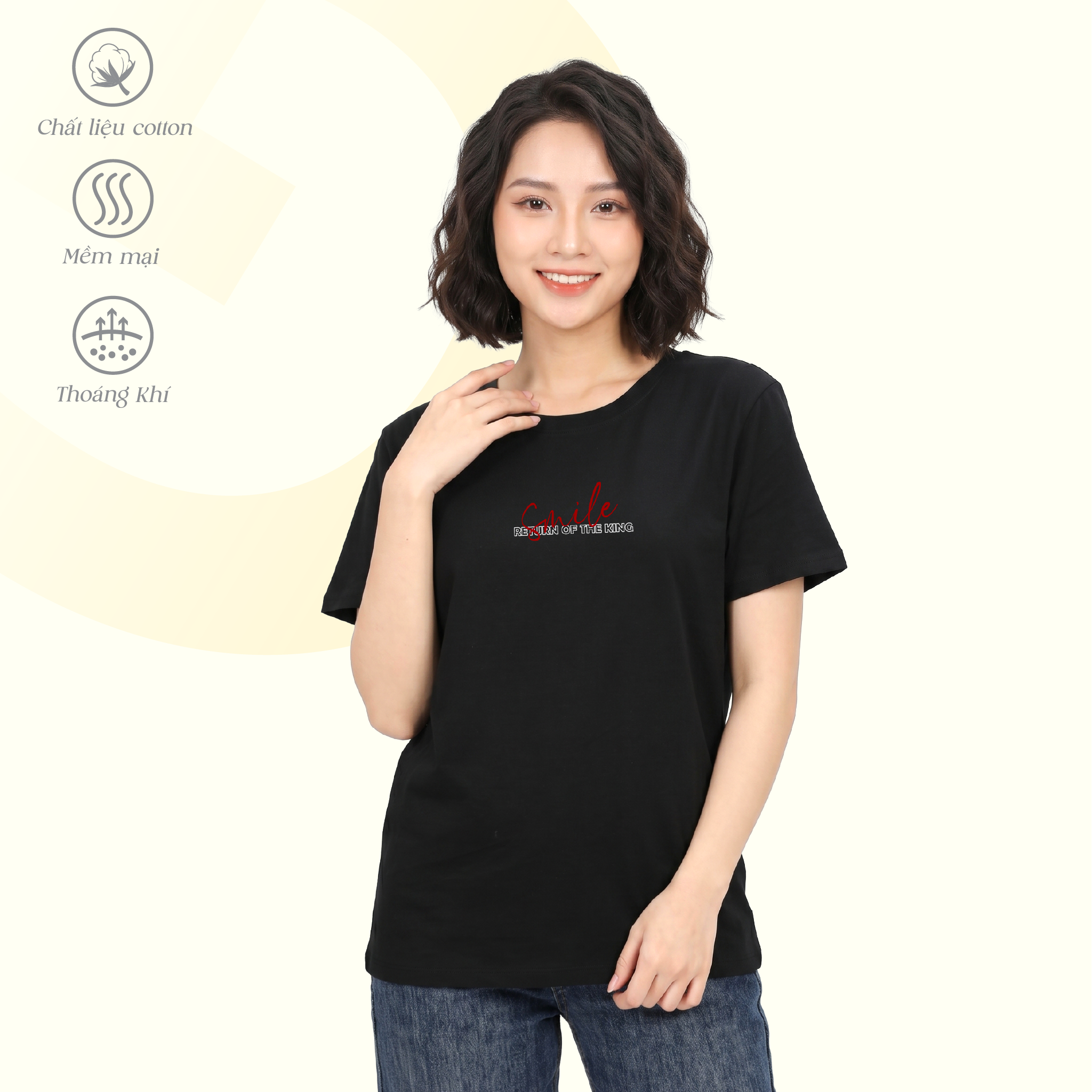 Áo thun nữ cổ tròn tay ngắn phom rộng chất cotton siêu mát 020p 0376