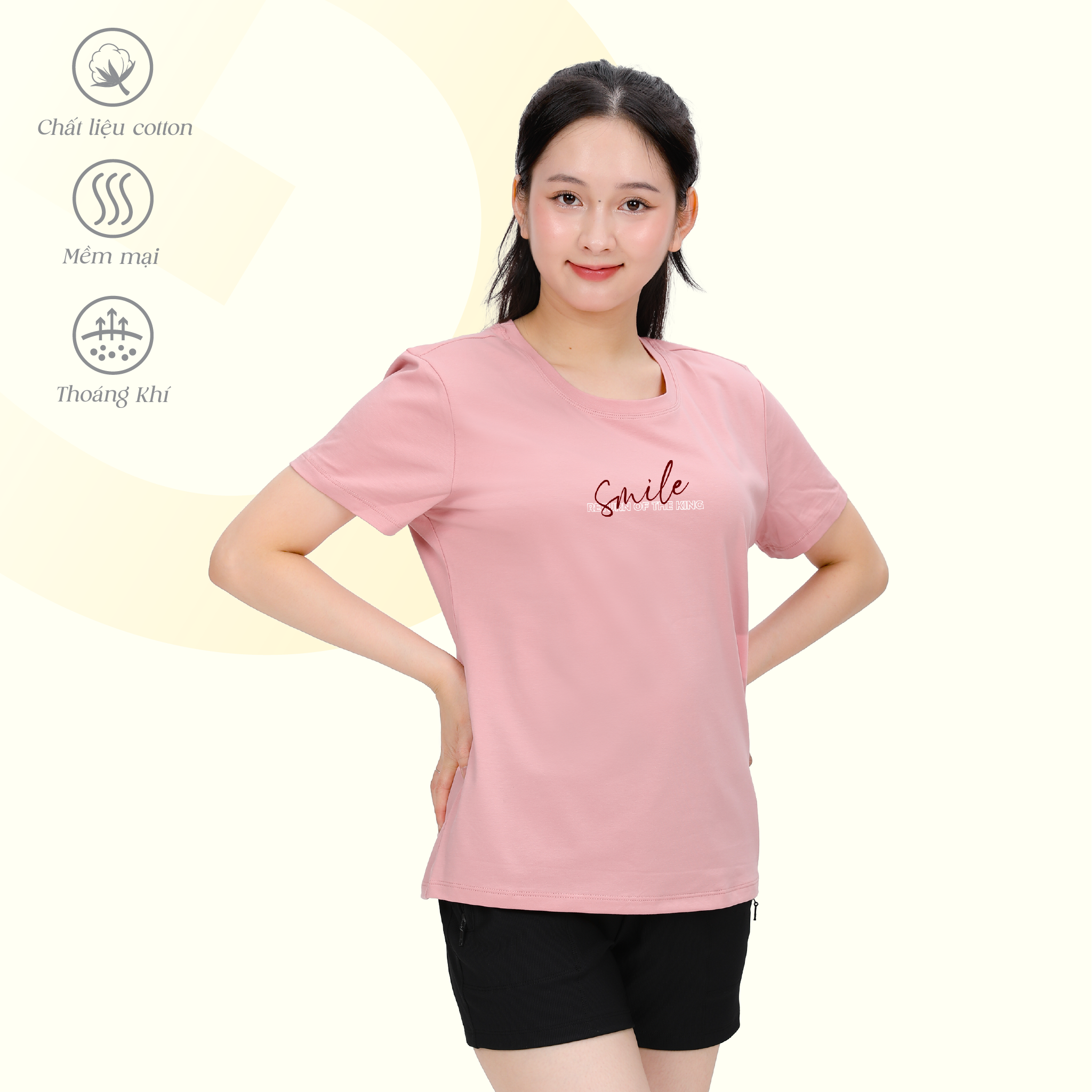 Áo thun nữ cổ tròn tay ngắn phom rộng chất cotton siêu mát 020p 0376