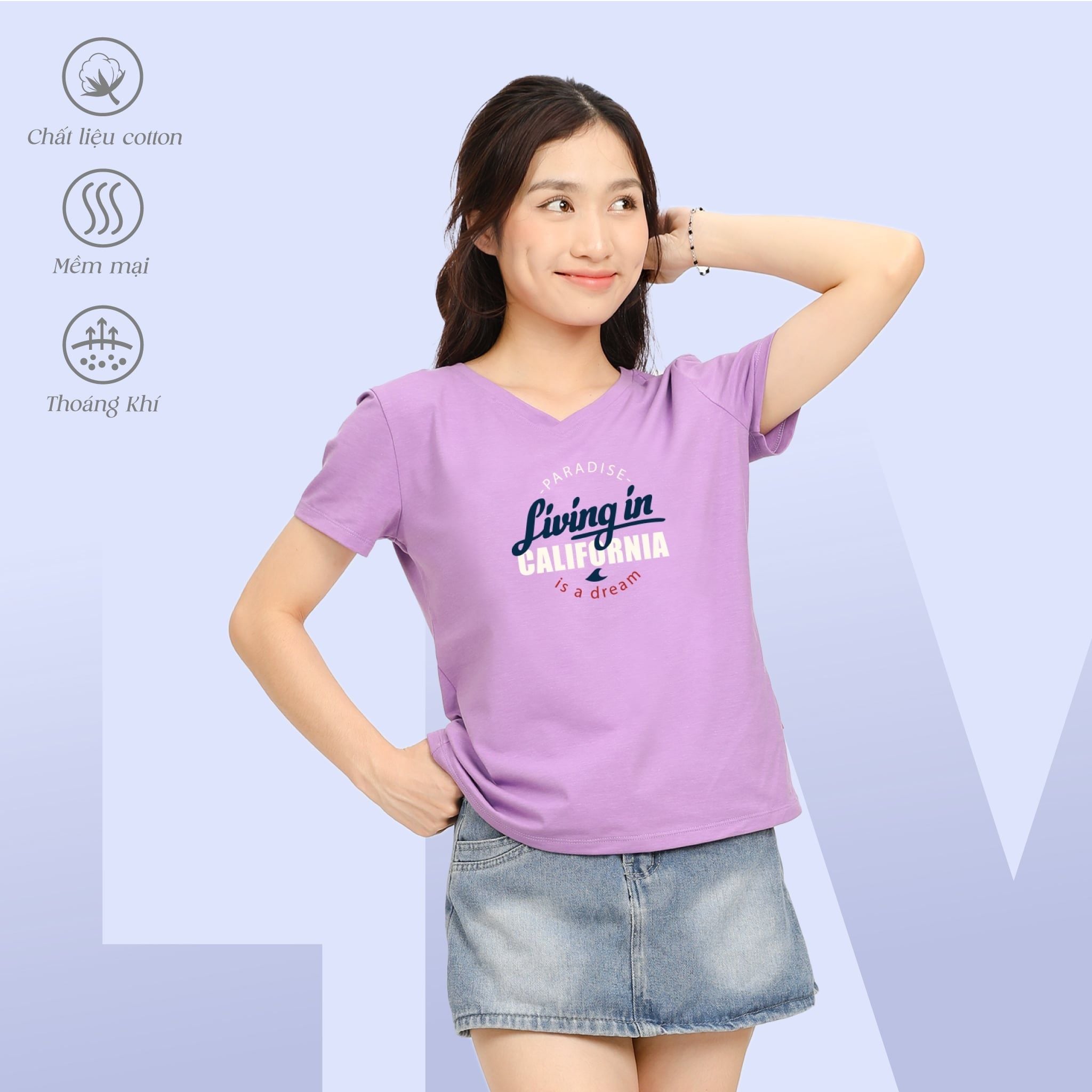 .Áo thun nữ form suông cổ tim chất cotton siêu mát 190p 0327