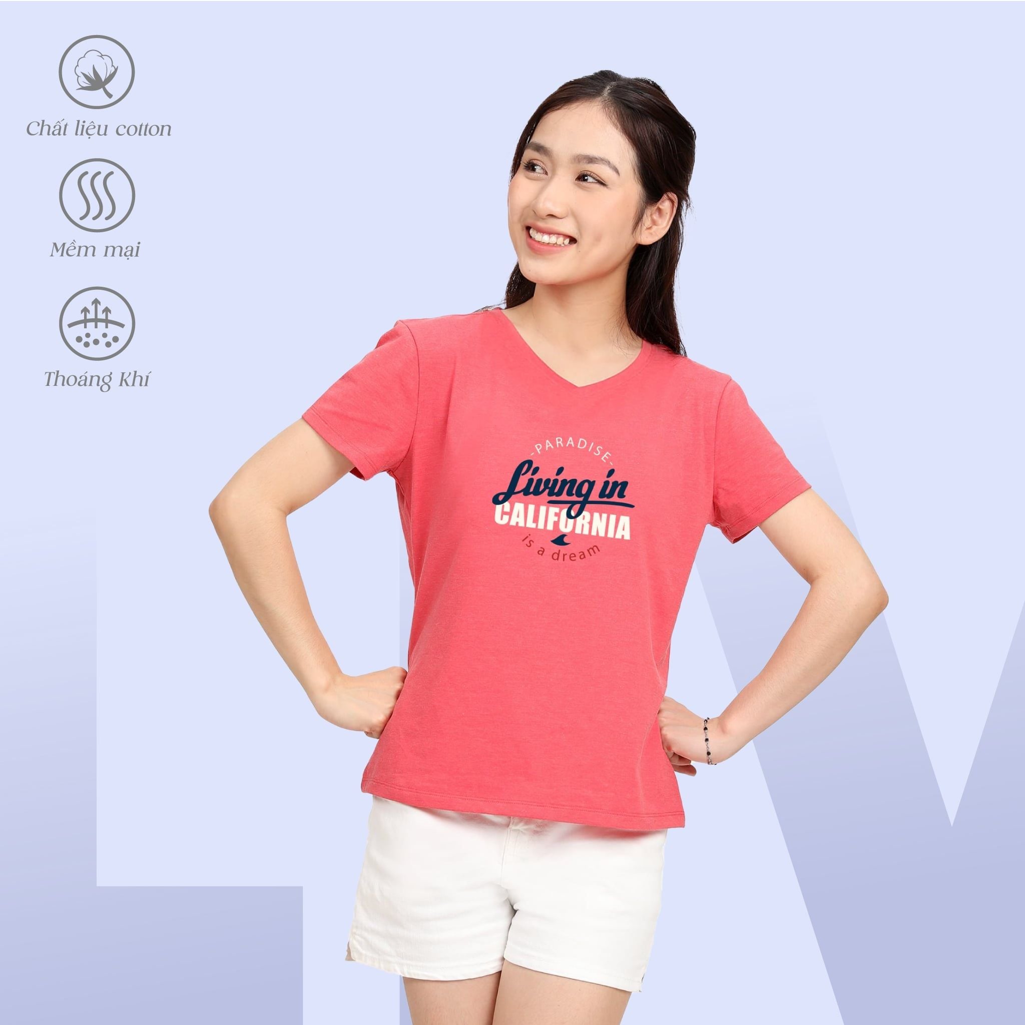 .Áo thun nữ form suông cổ tim chất cotton siêu mát 190p 0327