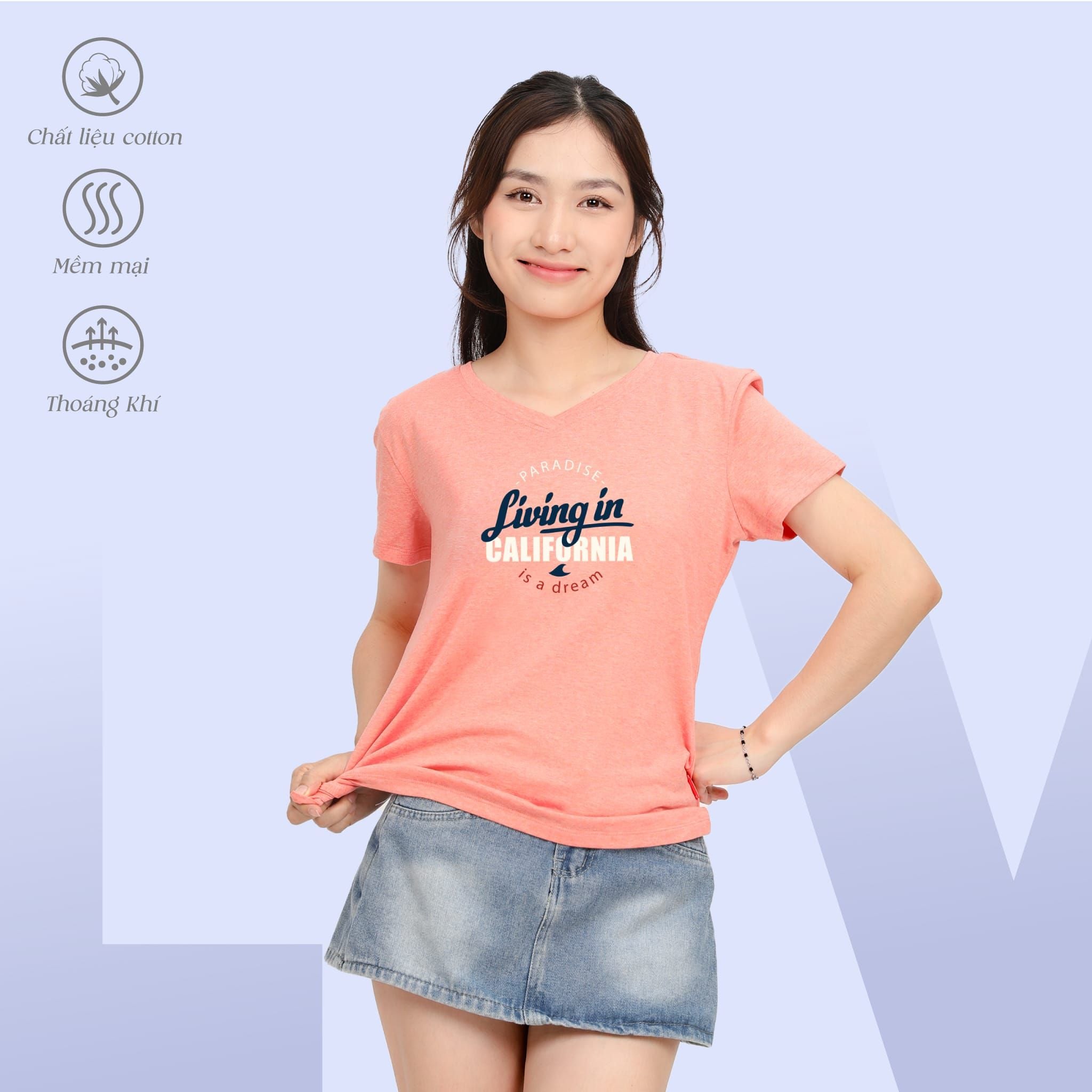 .Áo thun nữ form suông cổ tim chất cotton siêu mát 190p 0327