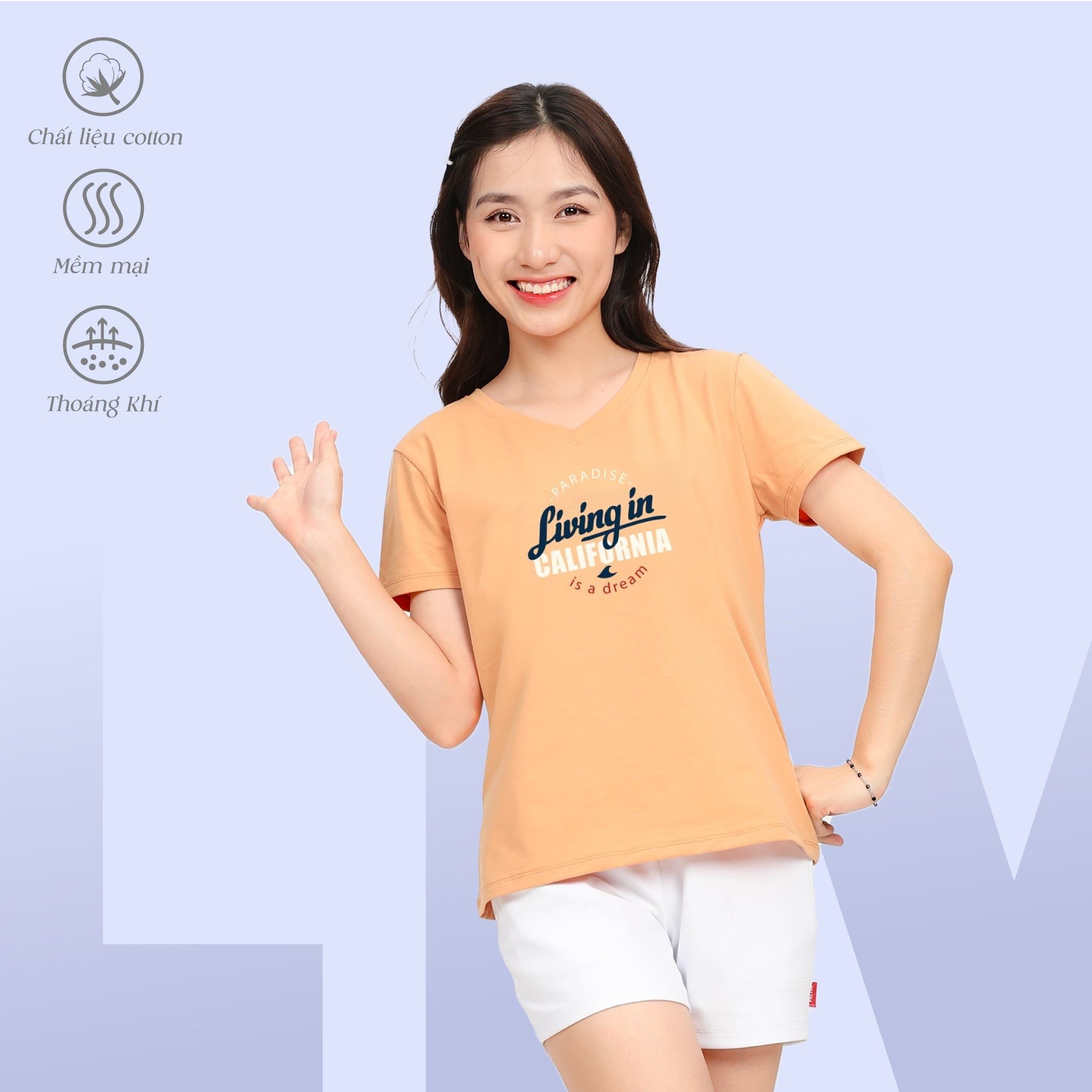 .Áo thun nữ form suông cổ tim chất cotton siêu mát 190p 0327