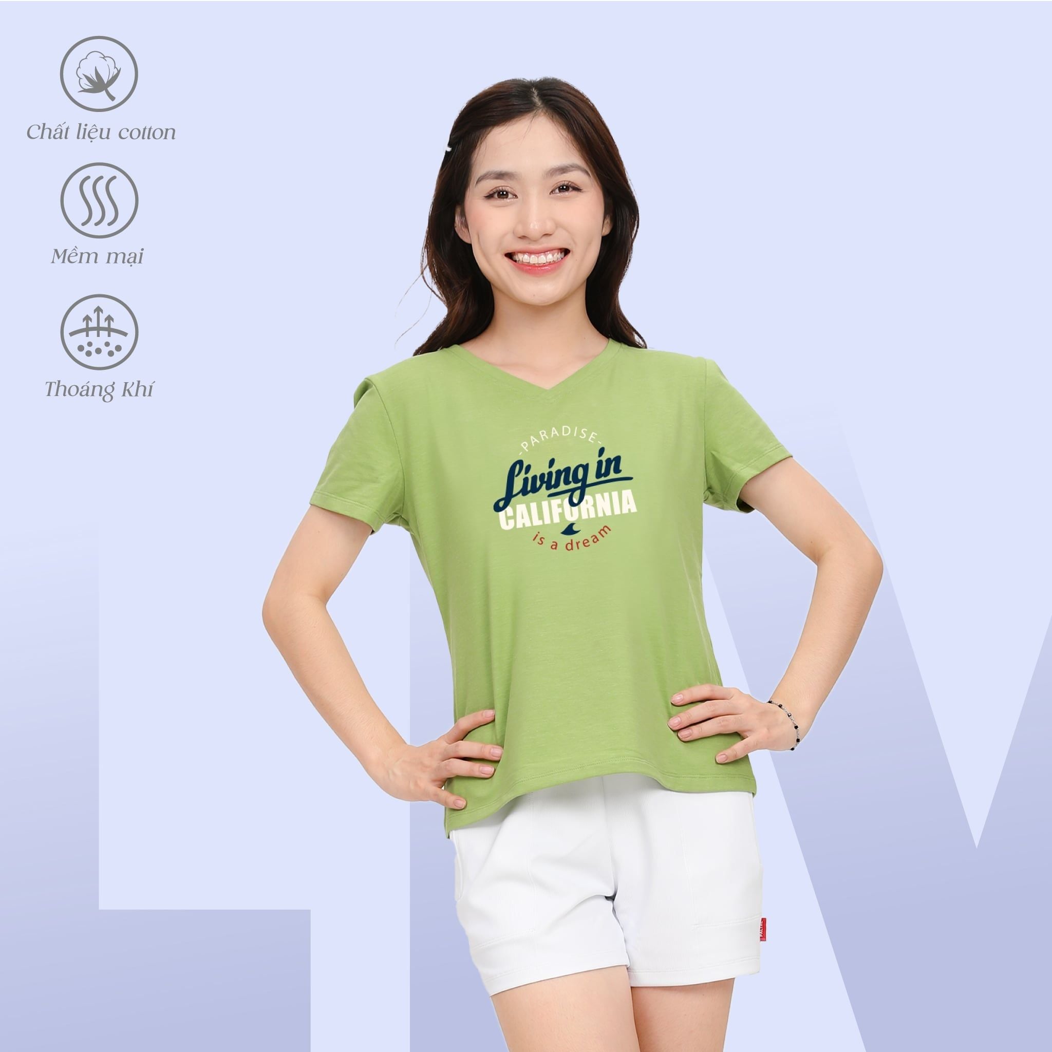 .Áo thun nữ form suông cổ tim chất cotton siêu mát 190p 0327