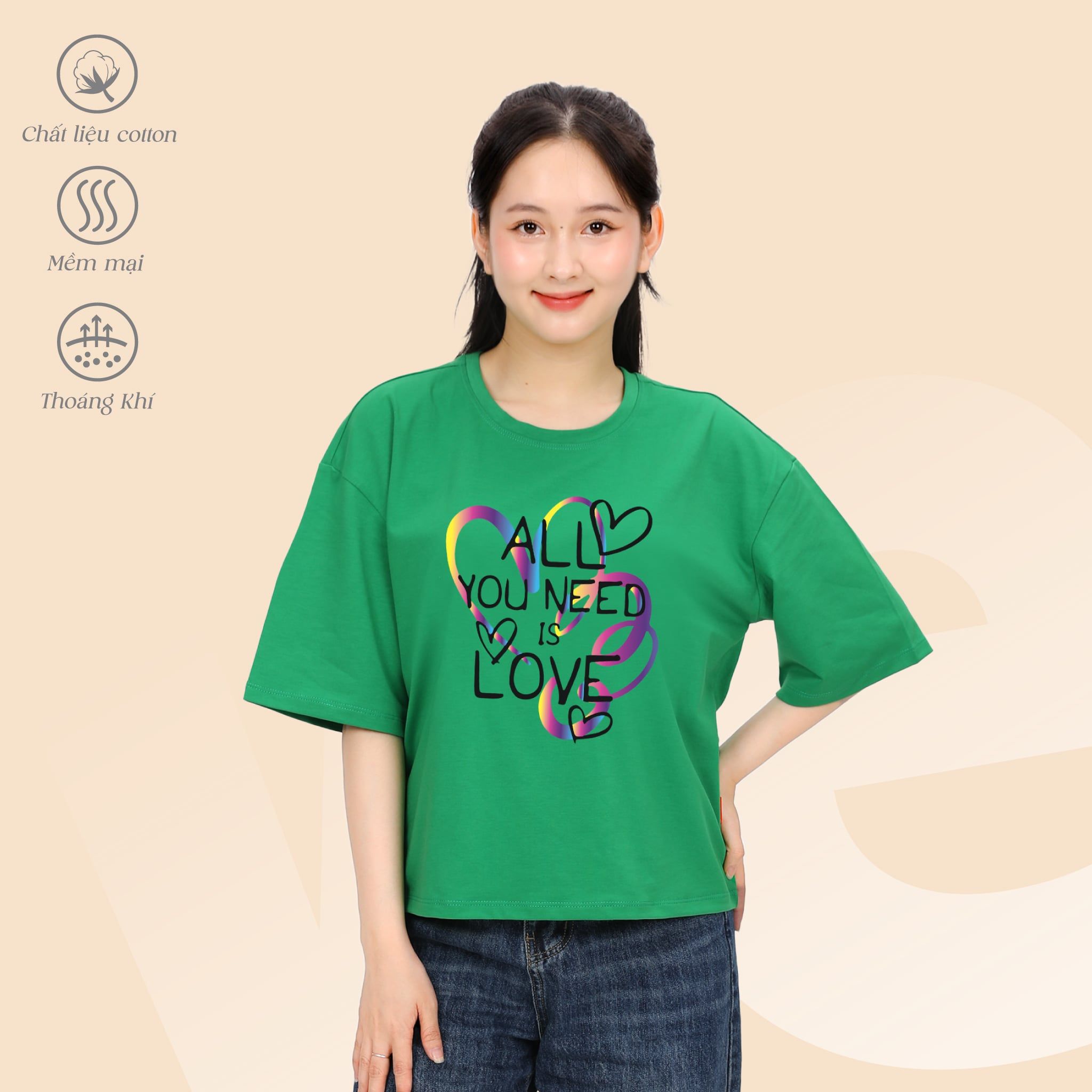 Áo thun nữ tay ngắn chất cotton siêu mát Form Vuông 190p 0329
