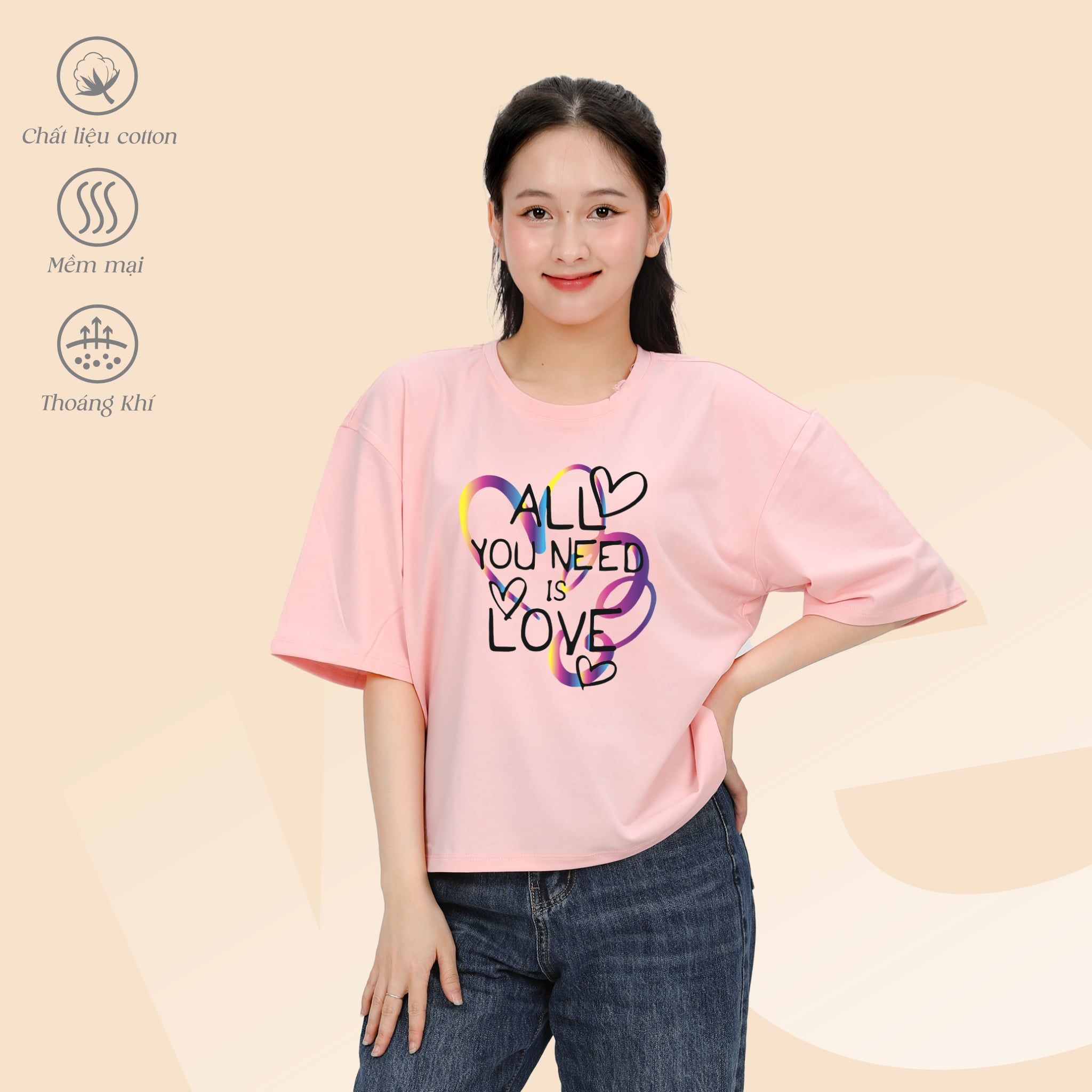 Áo thun nữ tay ngắn chất cotton siêu mát Form Vuông 190p 0329