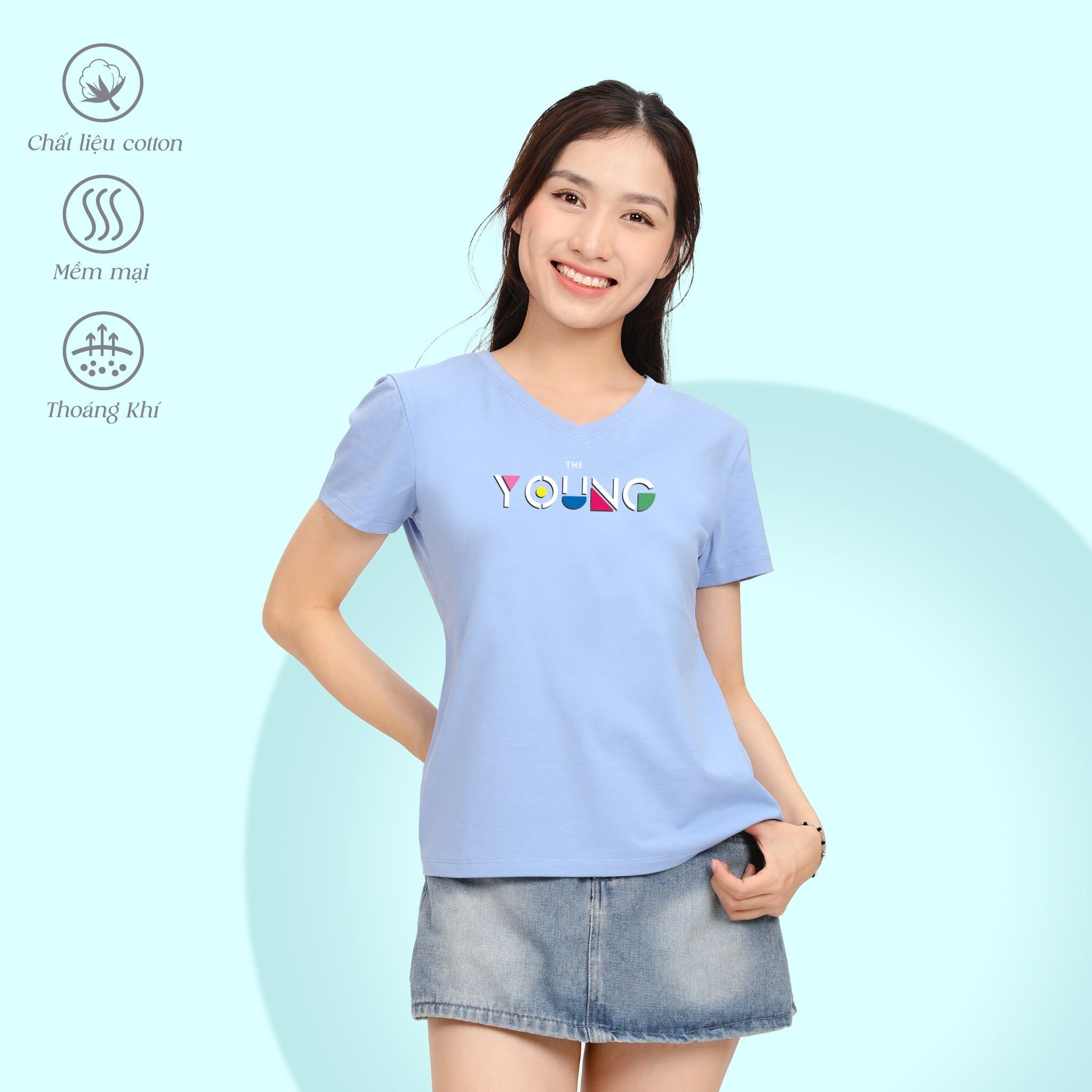 .Áo thun nữ tay ngắn Form Suông Cổ Tim chất cotton siêu mát 190p 0322