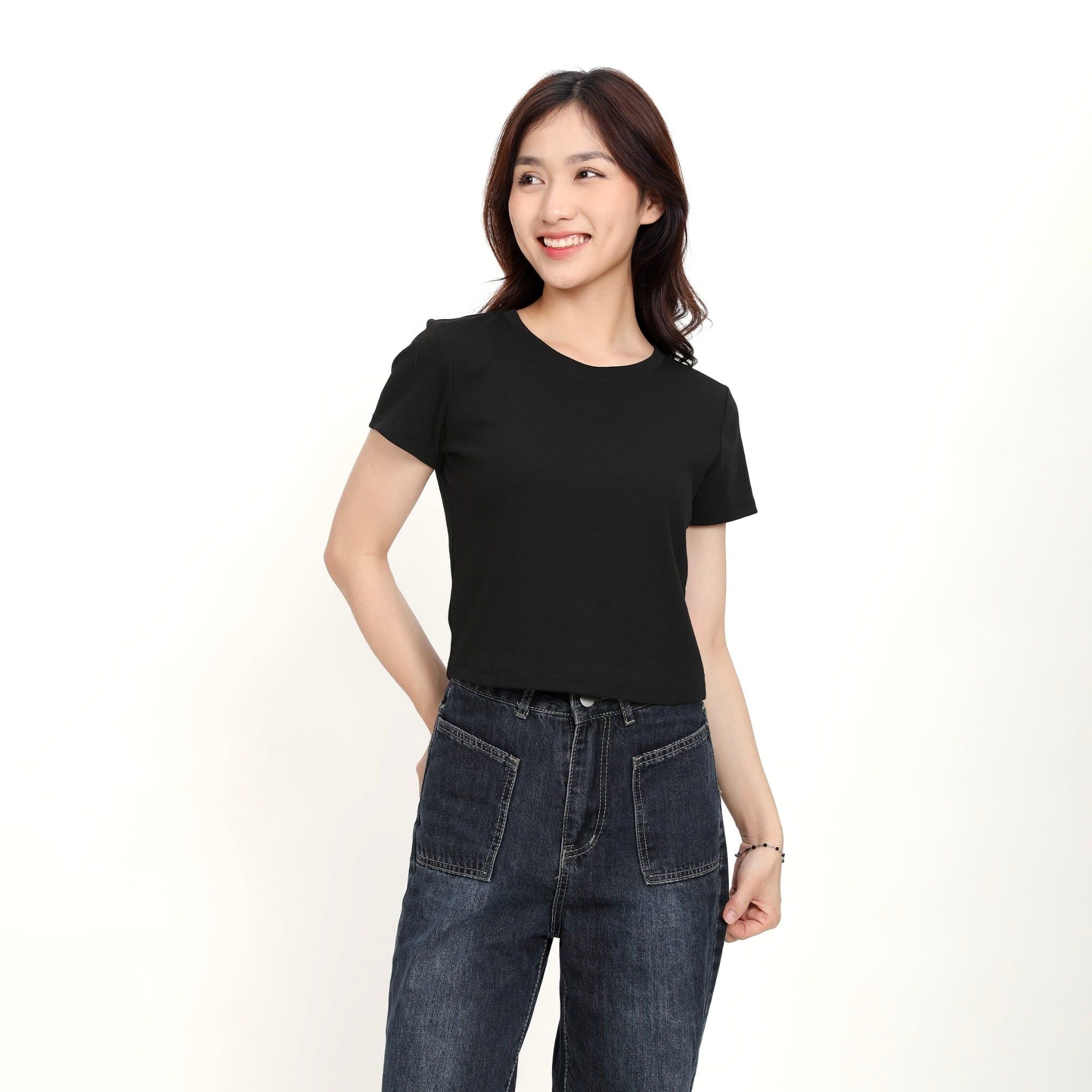 Áo thun nữ croptop tay ngắn Cổ Tròn chất rib chất cotton siêu mát 220p 0265