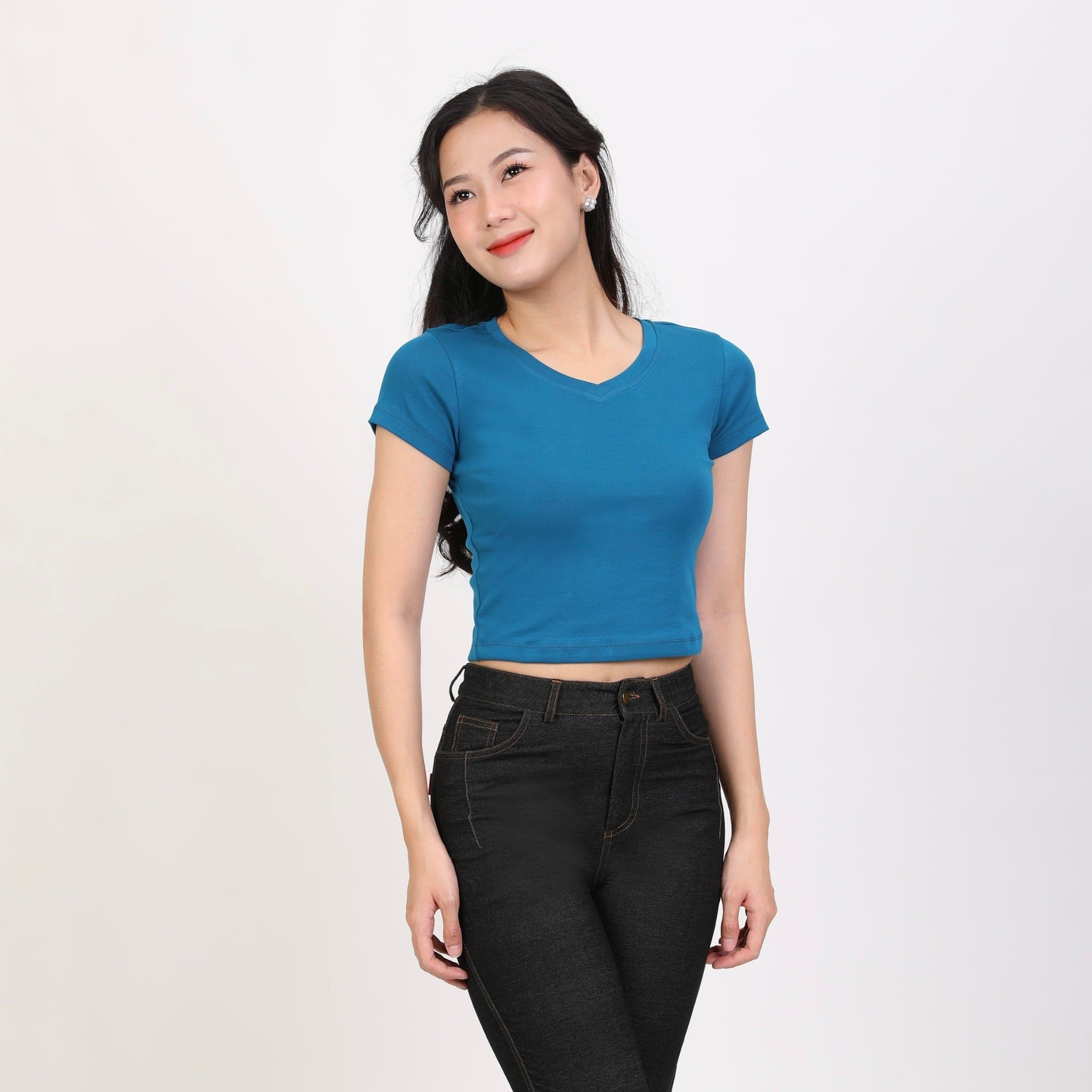 Áo thun nữ Croptop tay ngắn Cổ Tim chất rib chất cotton siêu mát 220p 0266