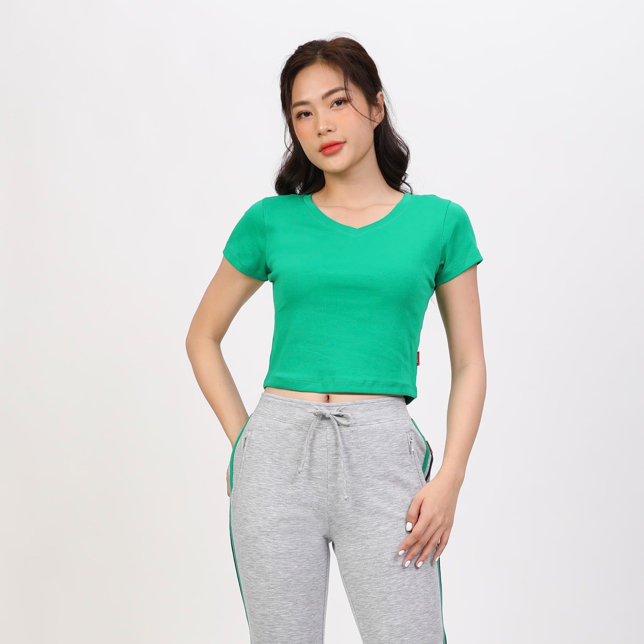 Áo thun nữ Croptop tay ngắn Cổ Tim chất rib chất cotton siêu mát 220p 0266