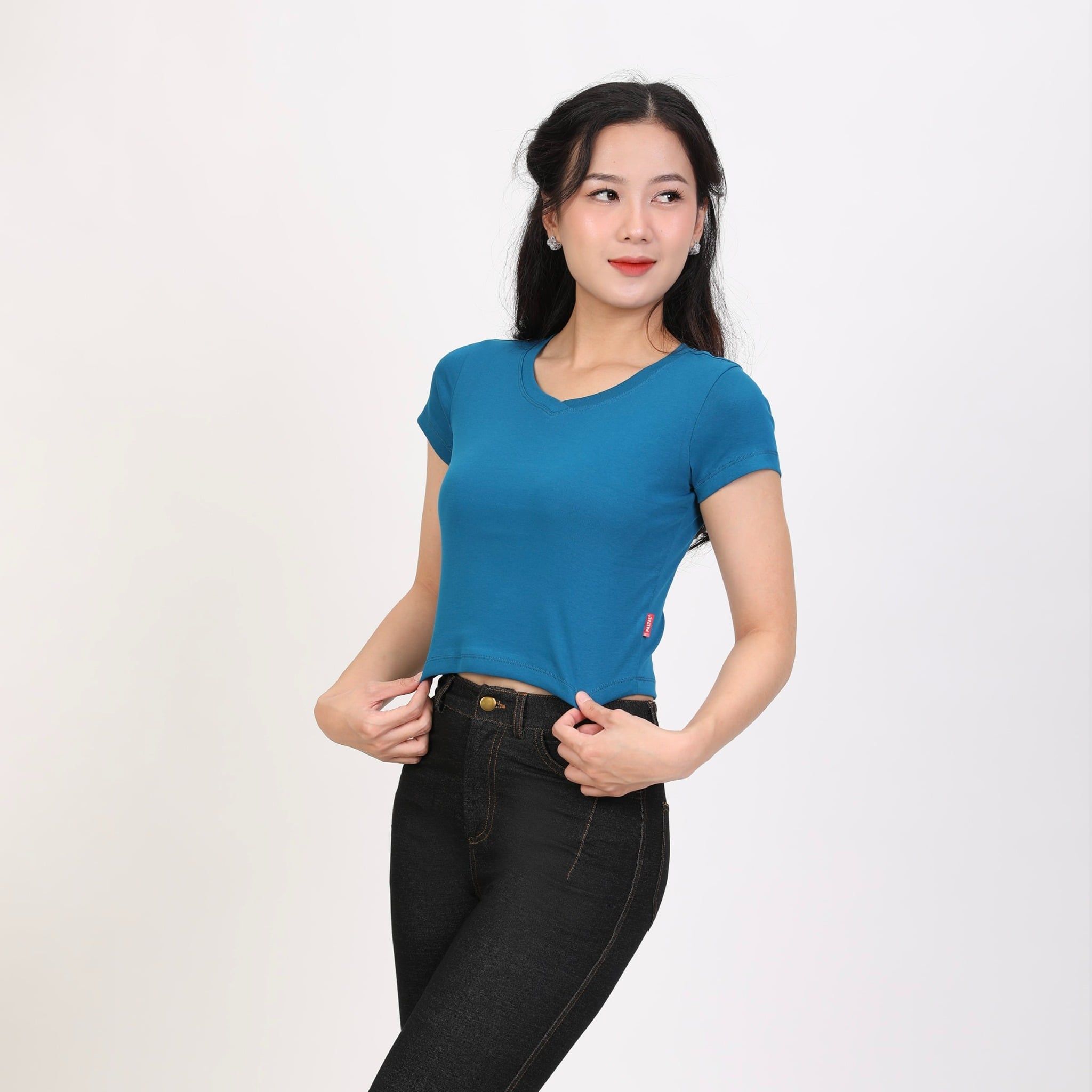 Áo thun nữ Croptop tay ngắn Cổ Tim chất rib chất cotton siêu mát 220p 0266