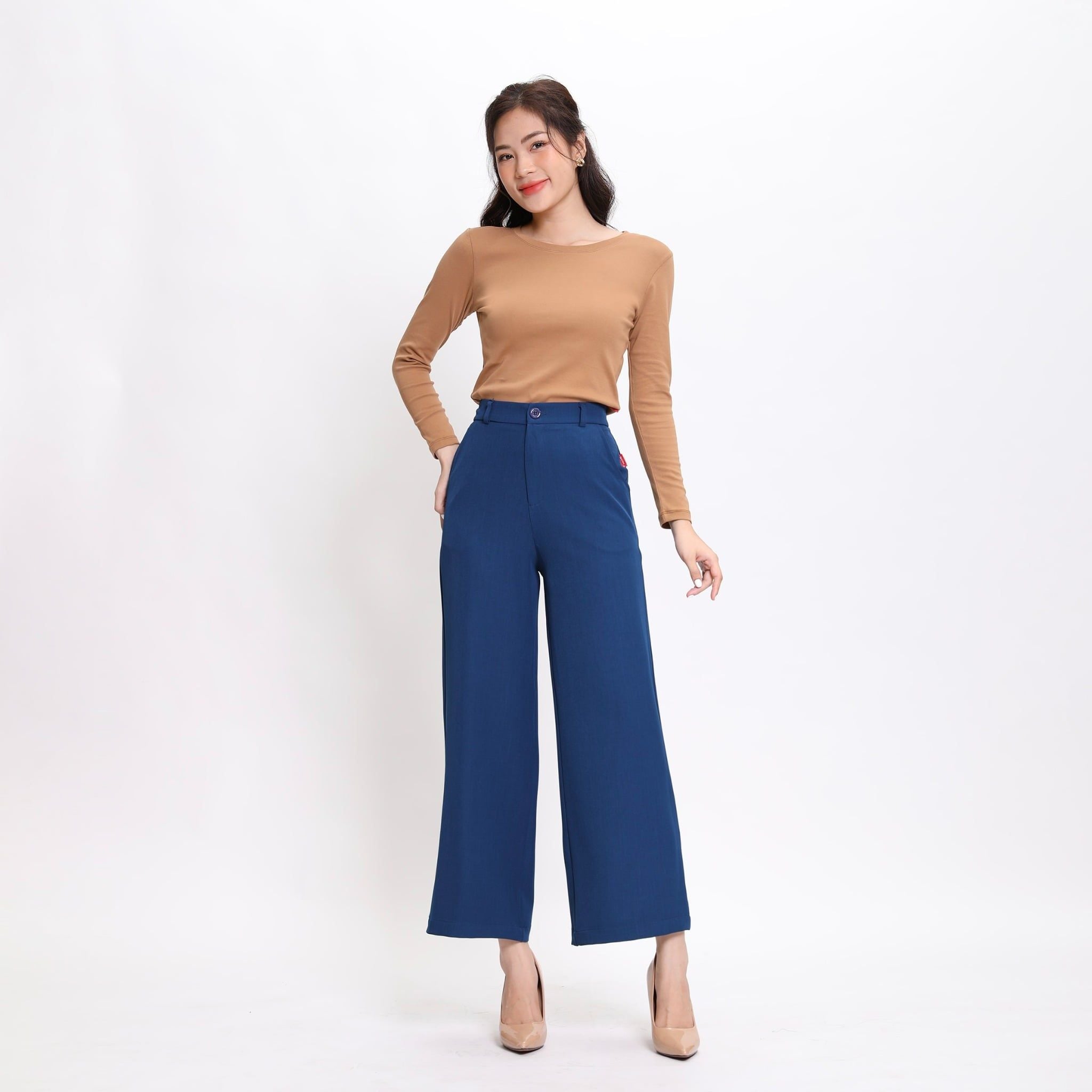 Áo thun nữ tay dài form suông cổ tròn chất rib chất cotton siêu mát 220p 0272