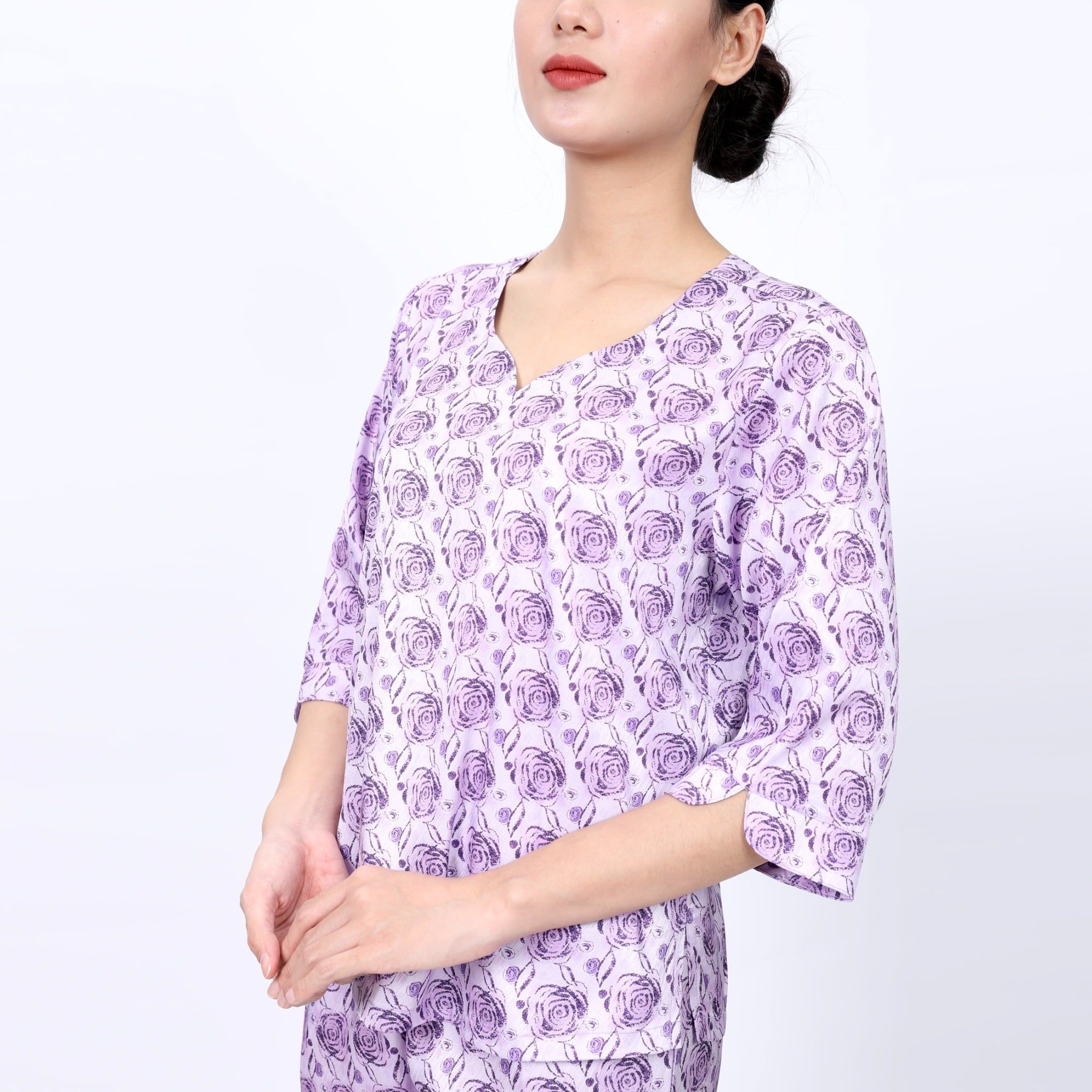 Set đồ bộ nữ kiểu quần dài tay lỡ chất lụa nhung 263p 6001