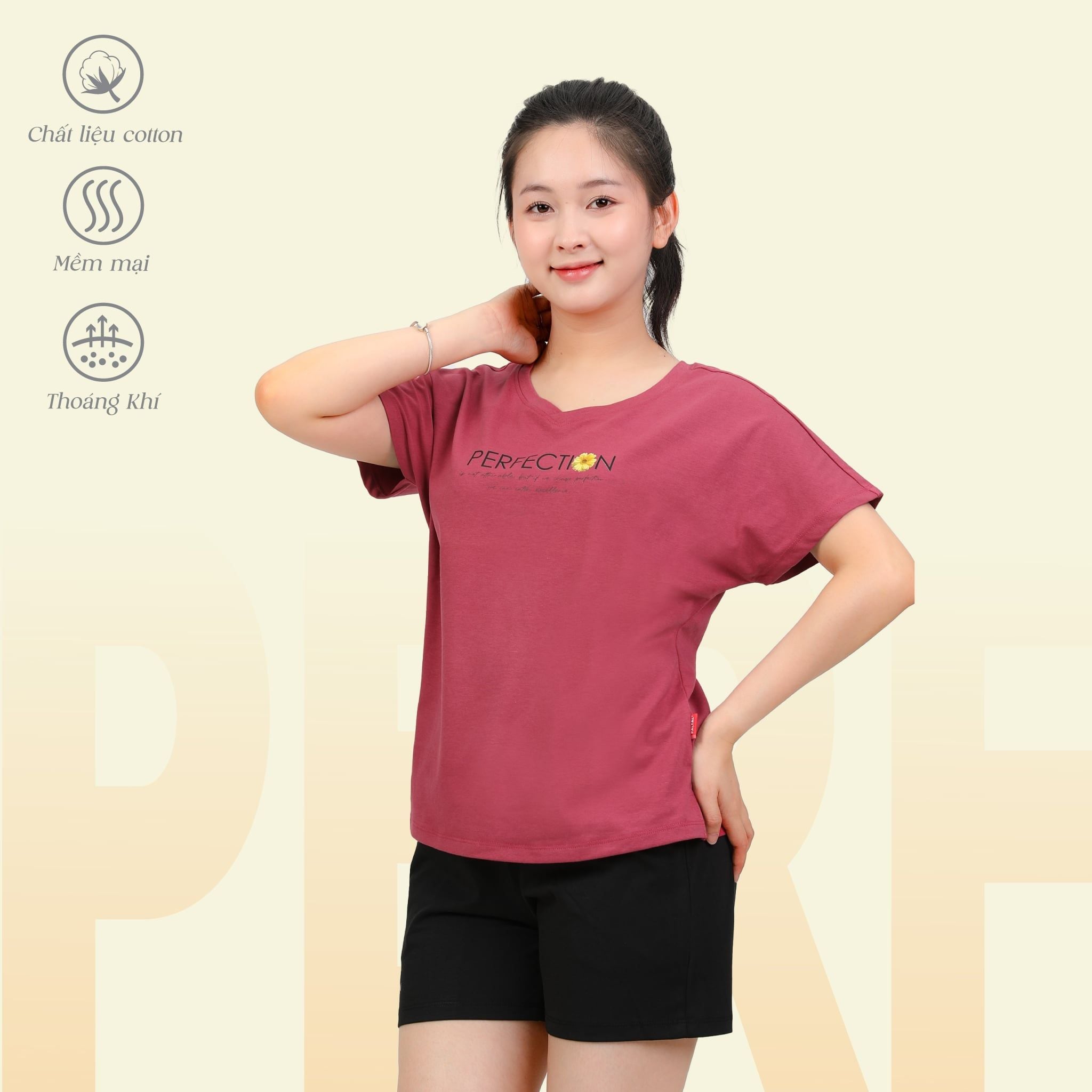 Set đồ bộ nữ kiểu quần đùi tay ngắn chất cotton siêu mát 195p 5217