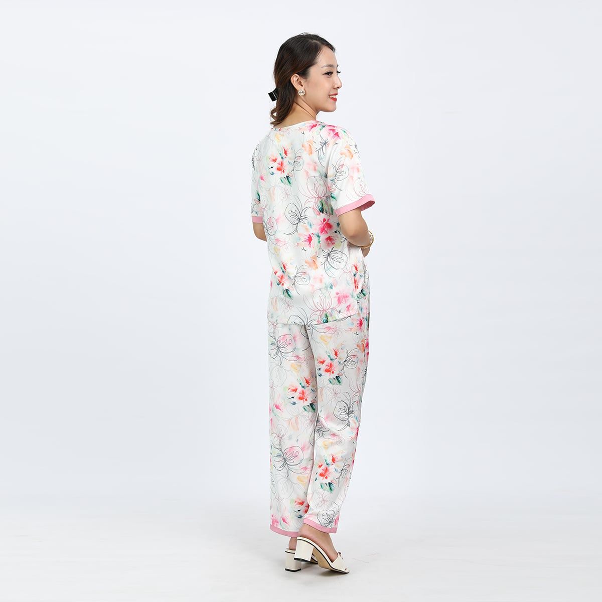 Set đồ bộ nữ kiểu quần dài tay ngắn chất lụa nhung 263p 3363