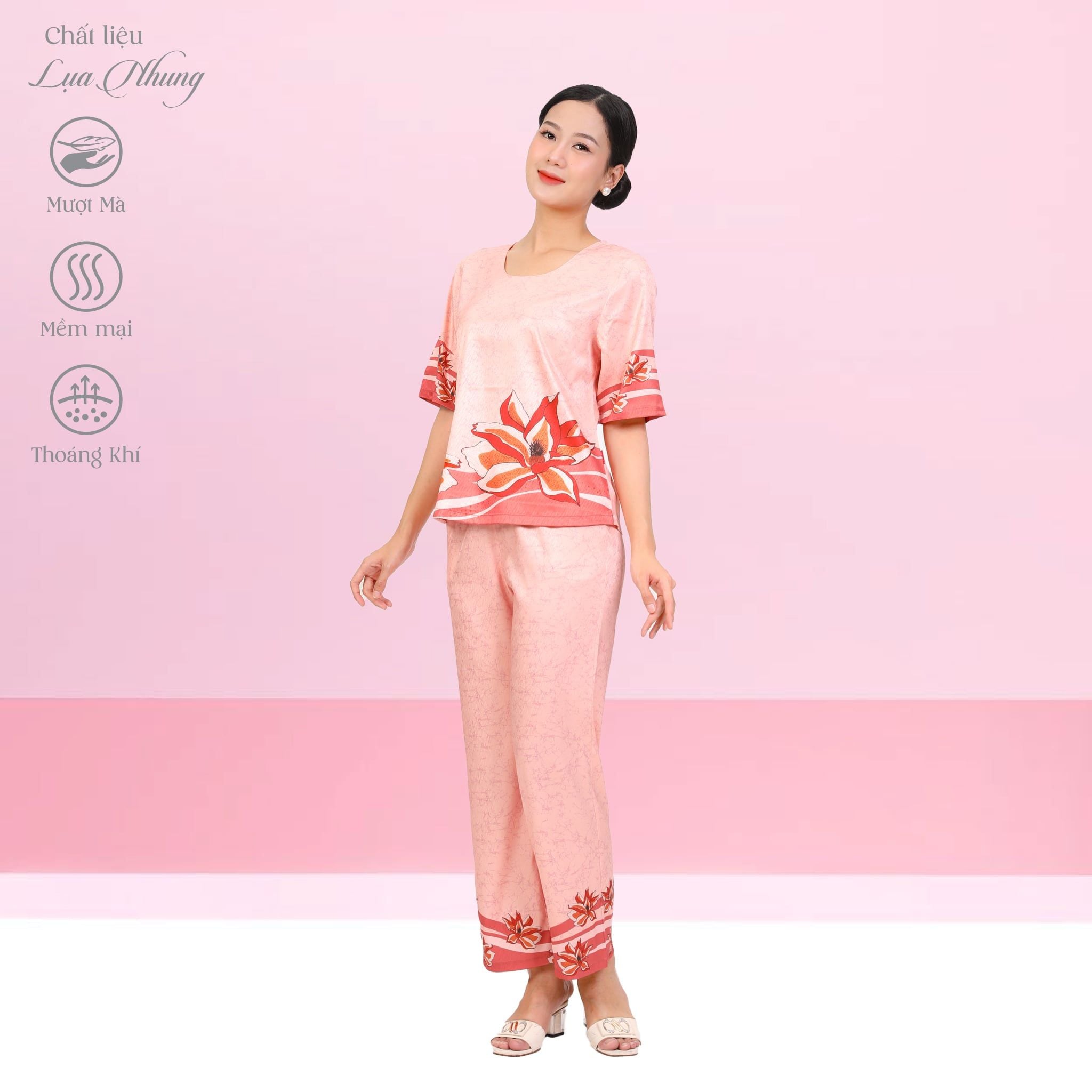 Set đồ bộ nữ kiểu quần dài tay ngắn chất lụa nhung 263p 6057