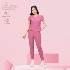 Set đồ bộ nữ kiểu quần dài tay ngắn Cổ Tròn chất Rid Gân 553p 3403